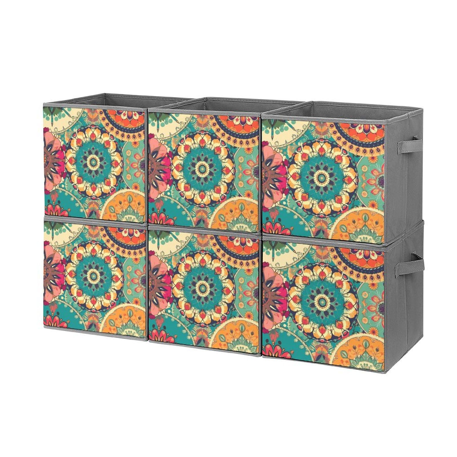 6-Piece Collapsible Round Storage Bins with Handles - Floral Print Fabric Organizing Baskets for Home, Closet, Shelf & Office Storage | Space-Saving Foldable Containers for Toys, Laundry & Household Items