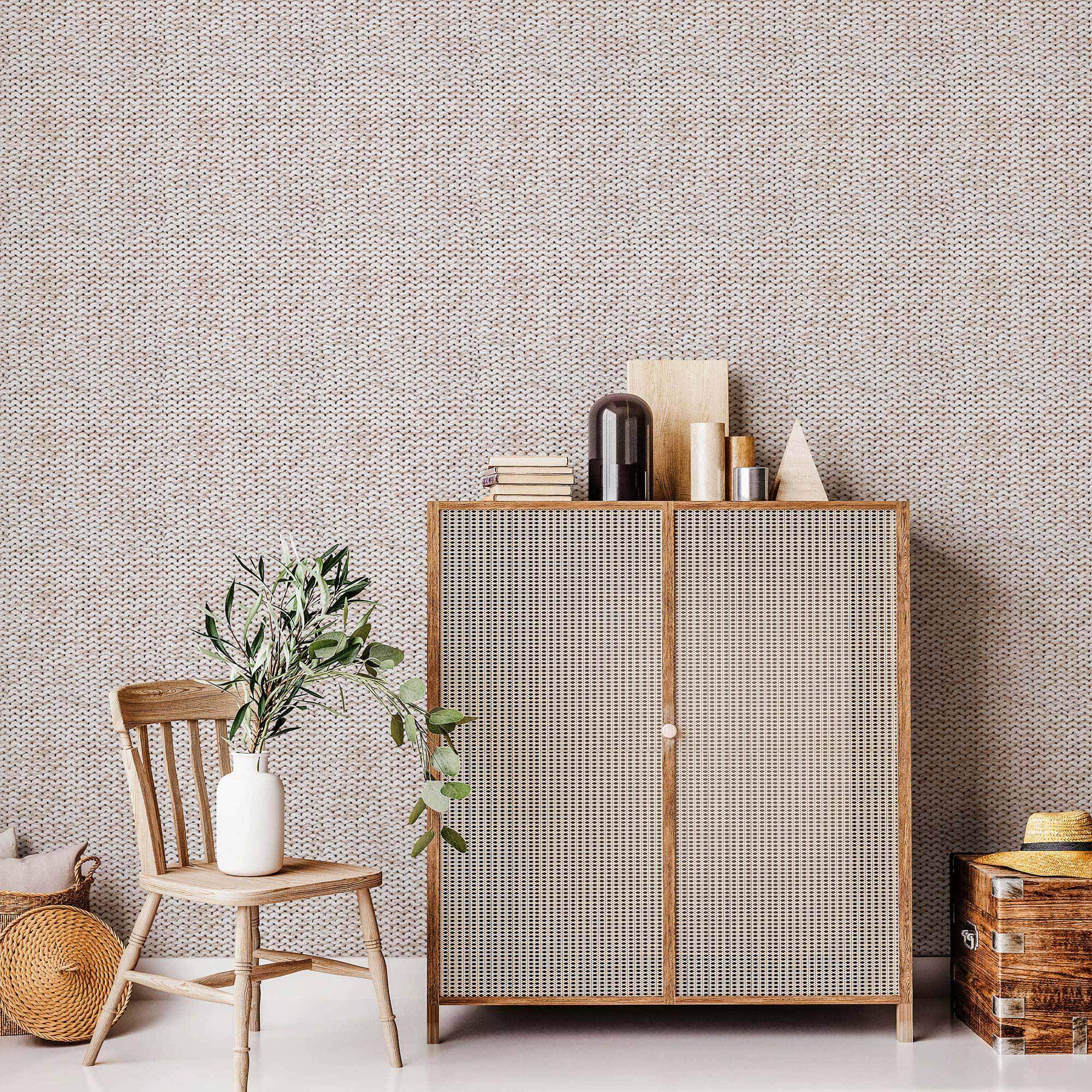 Beige Knit Peel and Stick Removable Wallpaper 9259 - Self-Adhesive Decorative Wall Covering for Bedroom, Living Room & Home Office