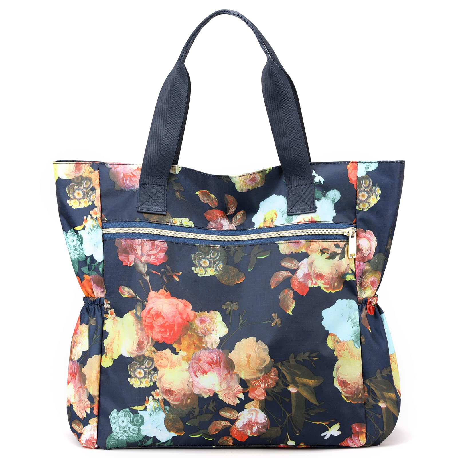 Stylish Large Nylon Tote Bag for Women - Floral Print Shoulder Handbag with Top Handle - Perfect for Travel, Work & Everyday Use
