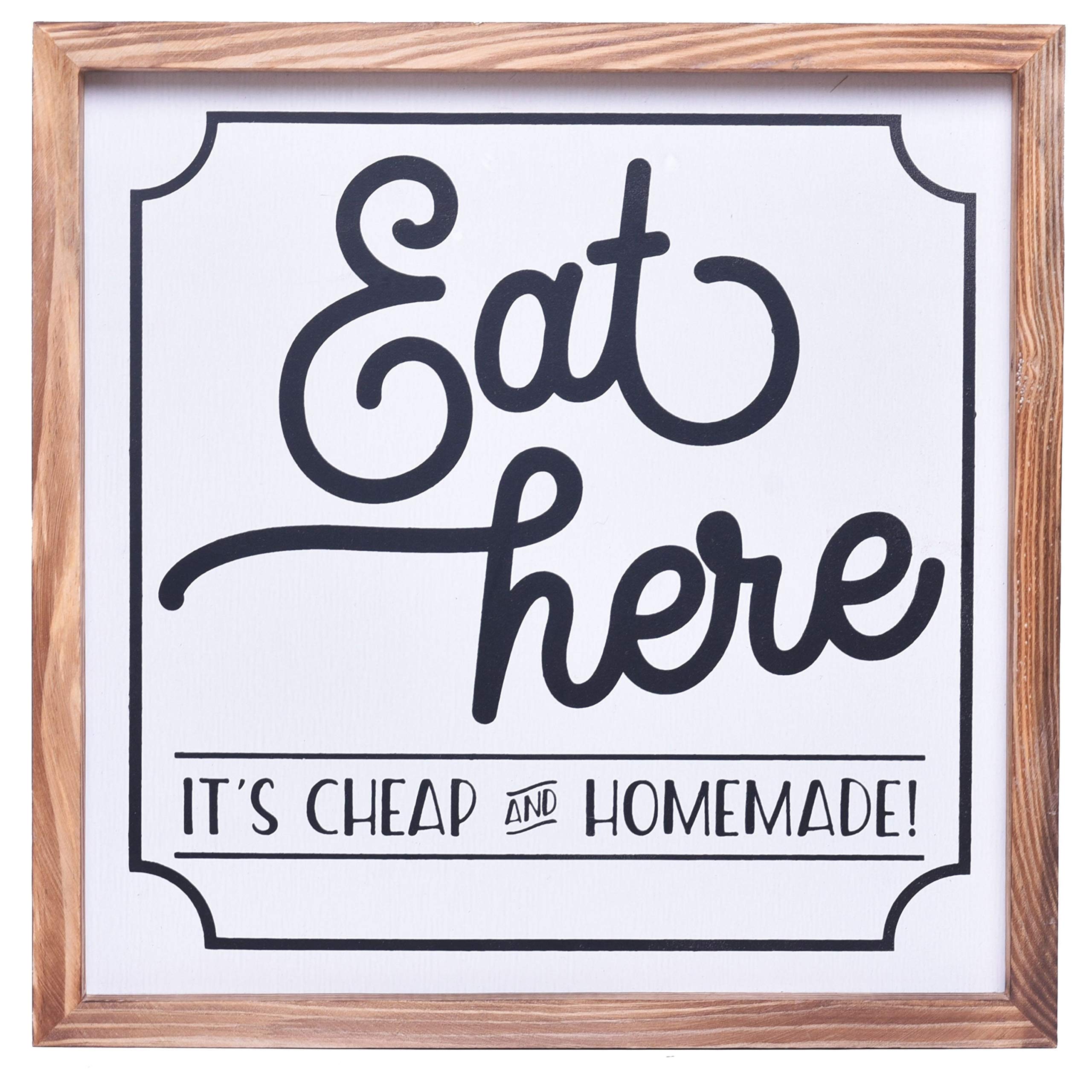 Farmhouse Kitchen Decor - Rustic 'Eat Here' Wooden Sign 12x12 Inches with Wood Frame - Country Style Kitchen Wall Art & Accessories - Perfect for Dining Room, Kitchen Decor, and Farmhouse Style Homes