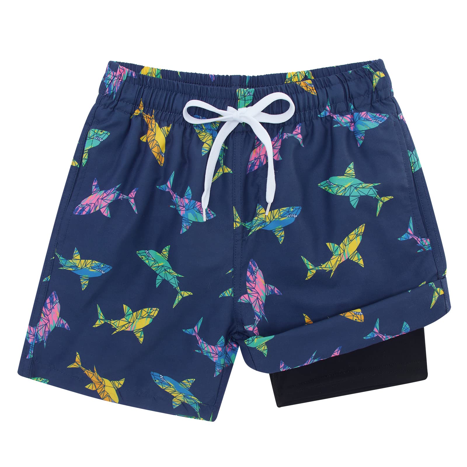 Funnycokid Boys Swim Trunks with Compression Liner - Quick Dry Swimwear for Kids 4-12 Years - Beach & Pool Bathing Suit Shorts for Active Play and Water Sports