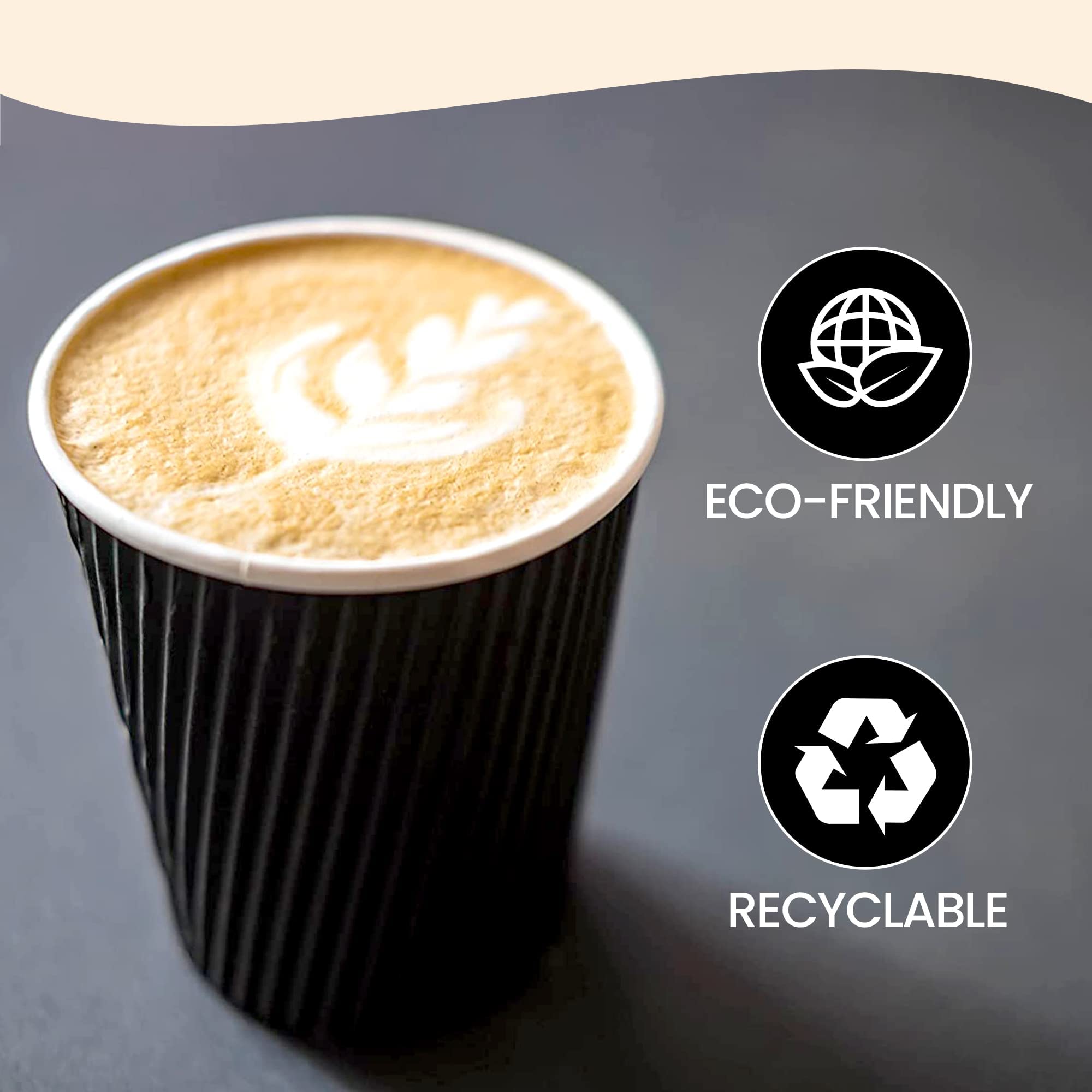 Insulated Disposable Coffee Cups 4 oz - 1000 Pack Black Ripple Wall Paper Cups with Comfortable Grip | Triple Layer Hot Beverage Protection | Perfect for Coffee Shops, Offices & Catering Events