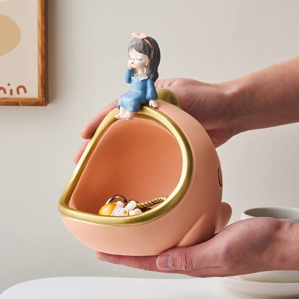 Modern Catchall Tray & Key Bowl - Decorative Resin Entryway Organizer with Lovely Girl Figurine for Jewelry, Rings, and Keys Storage | Home Decor Accent for Entry Table, Bedroom Dresser, or Office Desk (Green)