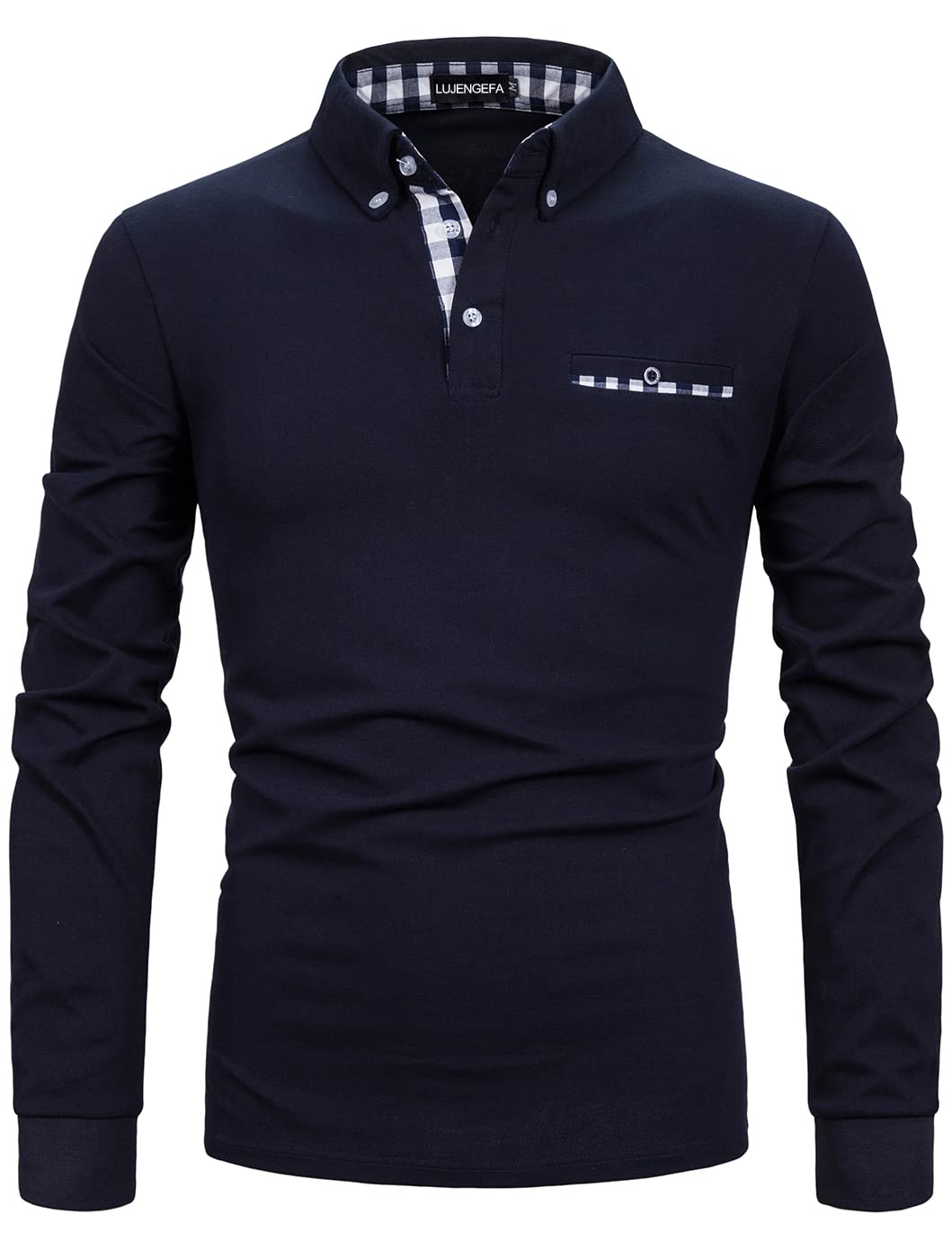 Men's Slim Fit Long Sleeve Plaid Cotton Polo Shirt - Casual Golf Shirt with Collar - Perfect for Golf, Office Wear & Everyday Casual Outfits