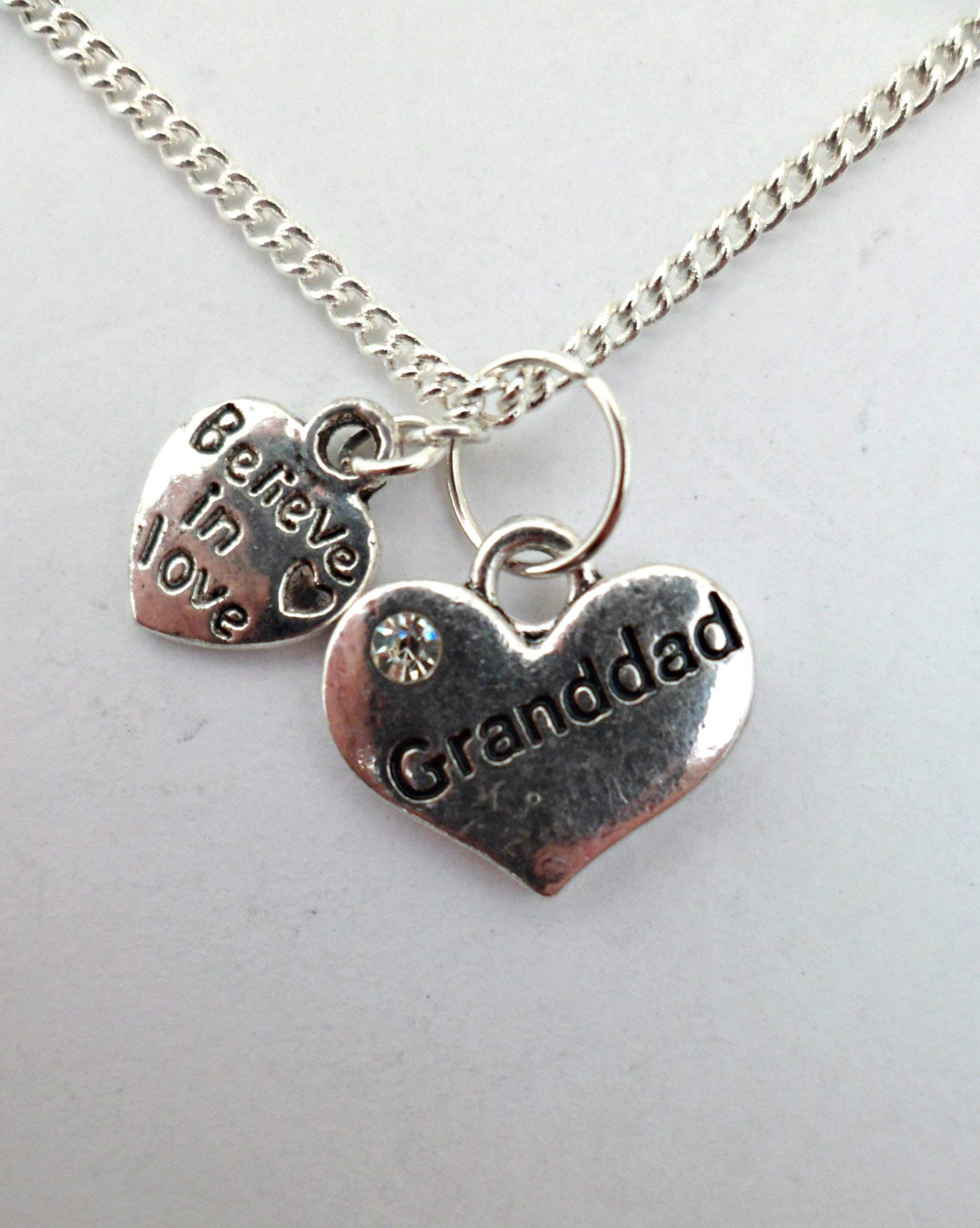 Silver Plated Granddad Love Heart Gem Charm Pendant Necklace - Perfect Gift for Father's Day, Birthday & Anniversary
