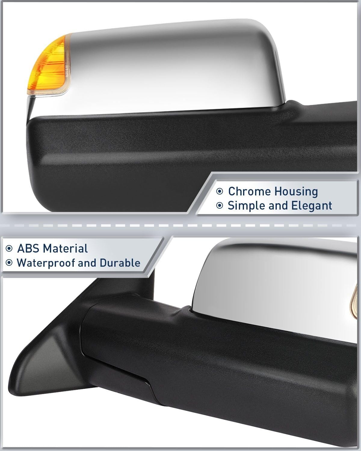 ECCPP Power Heated Towing Mirrors for Dodge Ram 1500/2500/3500 (2009-2017) - Chrome Exterior Side Mirrors with Turn Signal, Puddle Light & Main Glass - Perfect for Towing, Camping & Off-Road Adventures