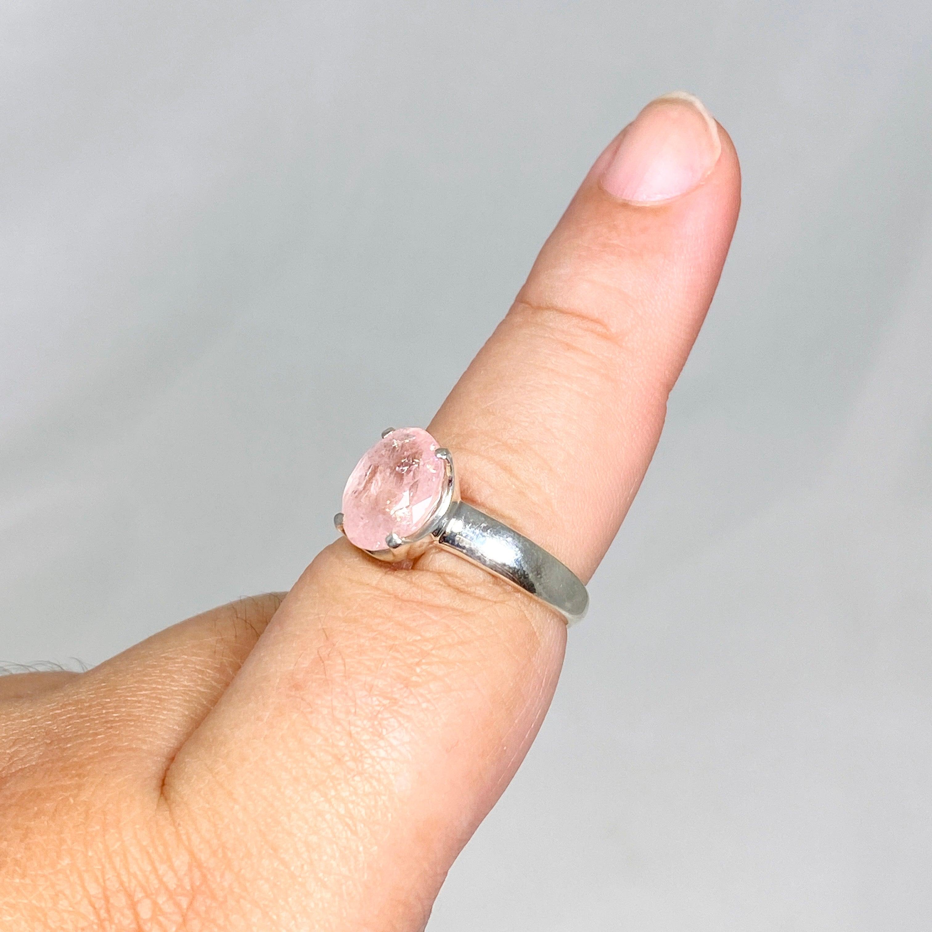 Morganite Faceted Oval Ring Size 9 - 14K Rose Gold Engagement Ring for Women, Perfect for Valentine's Day Gift & Anniversary Jewelry