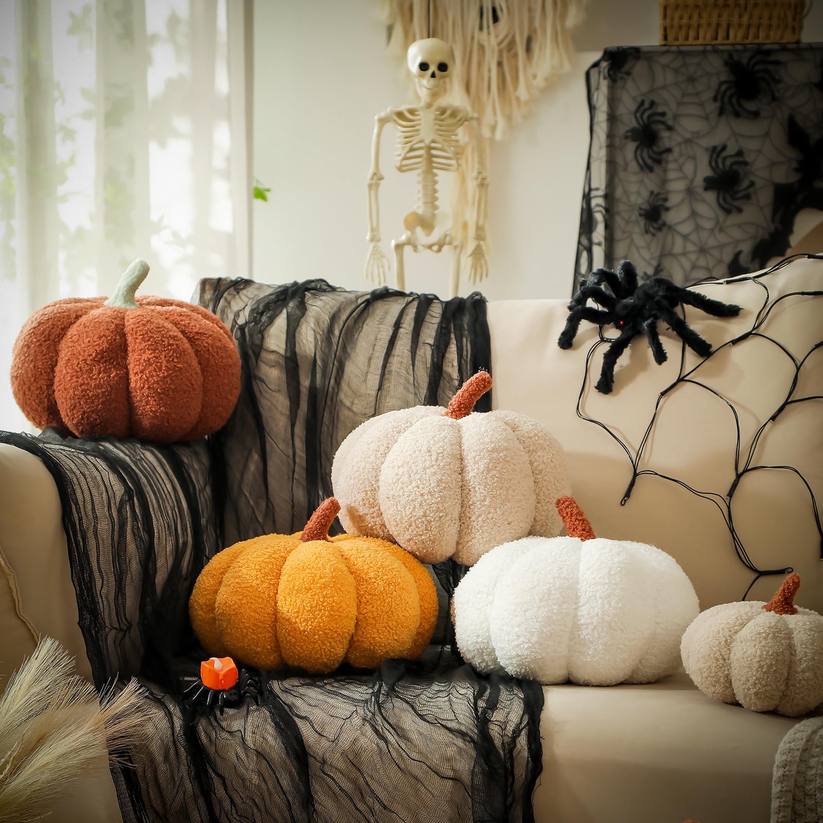 YRXRUS Pumpkin Shaped Throw Pillows - 6x12 Inches Soft Teddy Cute Fall Decor Pillows for Thanksgiving & Christmas | Cozy Autumn Home Accent for Sofa, Bed, Dorm Room