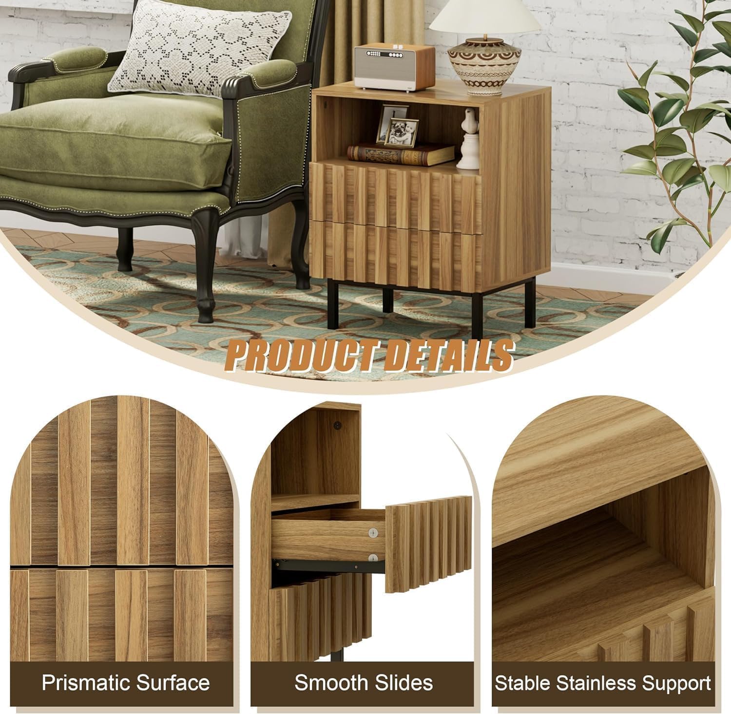 Mid Century Modern Bedroom Furniture Set - 6 Drawer Dresser & 2 Nightstands (3 Piece Wooden Set) for Master Bedroom, Guest Room & Apartment Decor