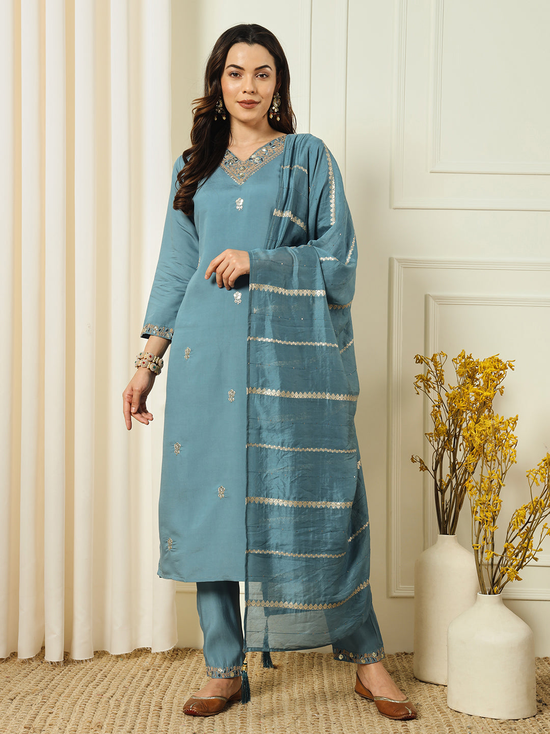 Elegant Aqua Blue Designer Pant Suit with Exquisite Embroidery - Perfect for Weddings, Parties & Formal Events