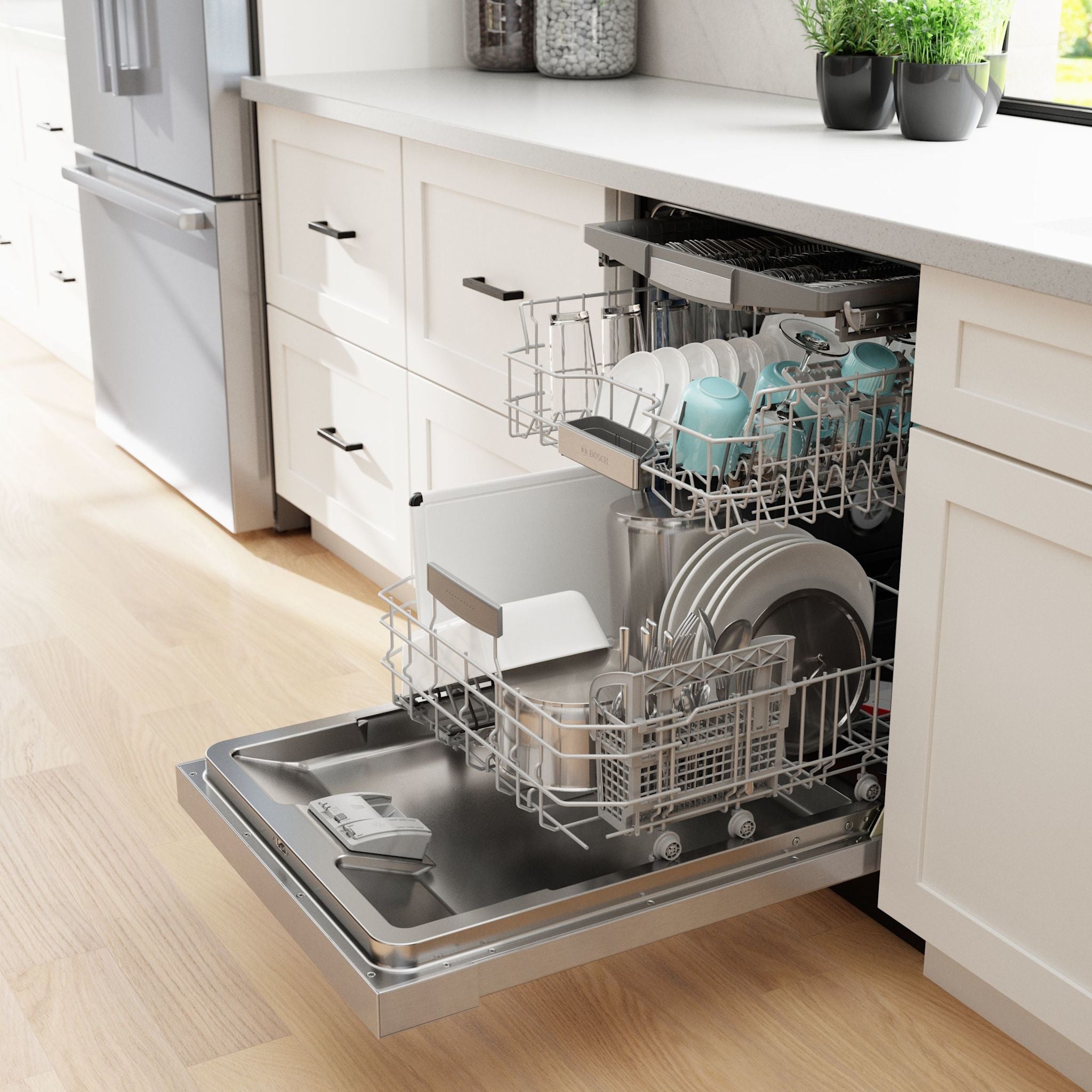 Bosch SHE78CM5N Built-in Dishwasher - 24 Inch Stainless Steel Interior & Exterior - Ultra Quiet 44 dBA - Perfect for Large Families & Open Kitchen Designs