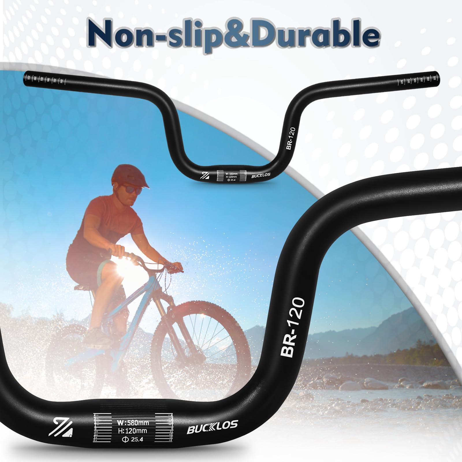 BUCKLOS 25.4mm High Riser Bike Handlebars - 120mm/160mm Rise, 580mm Width Aluminum Alloy MTB Handlebars for Mountain Bikes, Folding Bikes, E-Bikes & Commuter Bikes | Perfect for Trail Riding, Urban Commuting & Off-Road Adventures