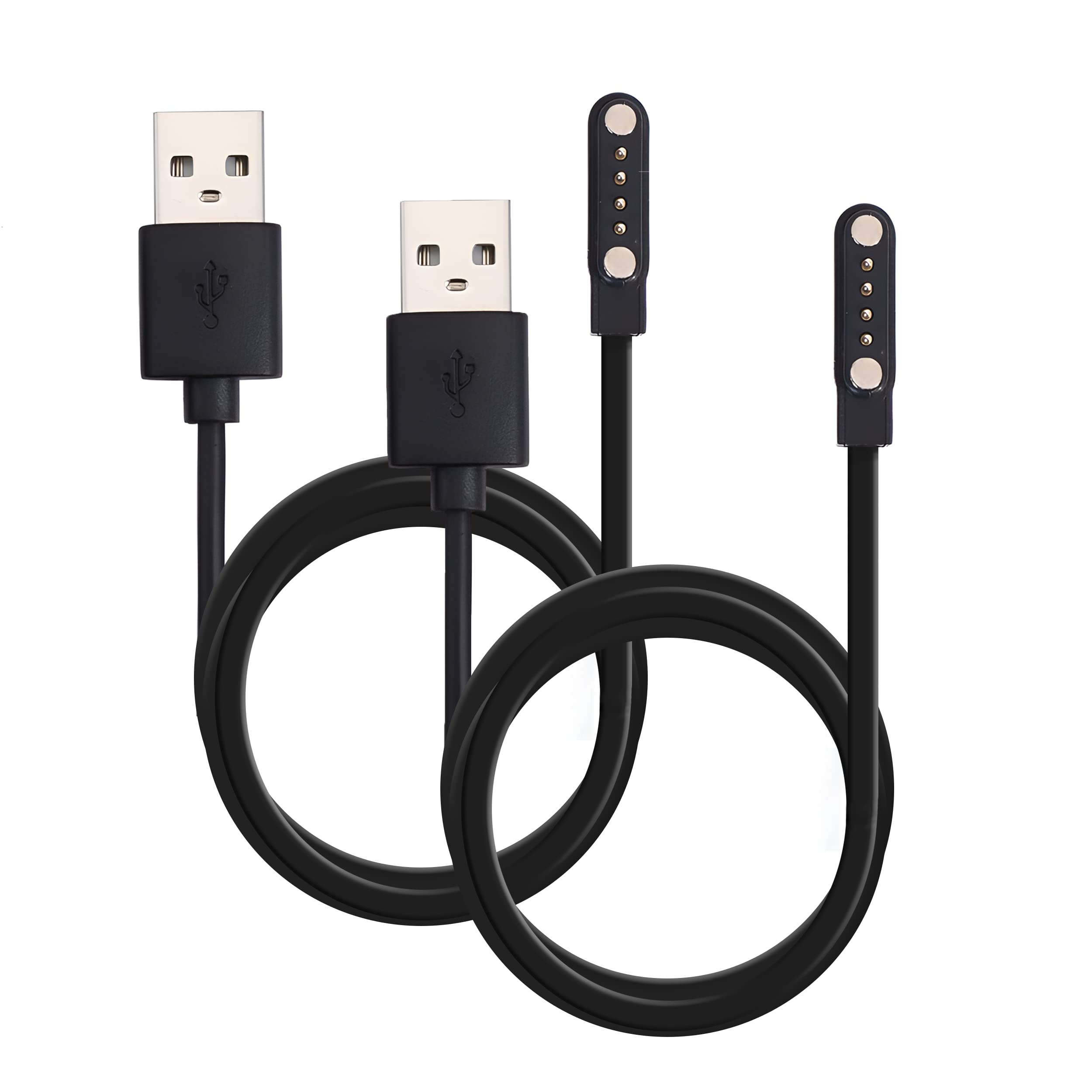 Magnetic Smart Watch Charger Cable - Fast Charging USB Type-A 7.62mm 4-Pin Connector - Compatible with Apple Watch, Samsung Galaxy Watch & Fitness Trackers (2 Pack) - Perfect for Home, Office & Travel Use