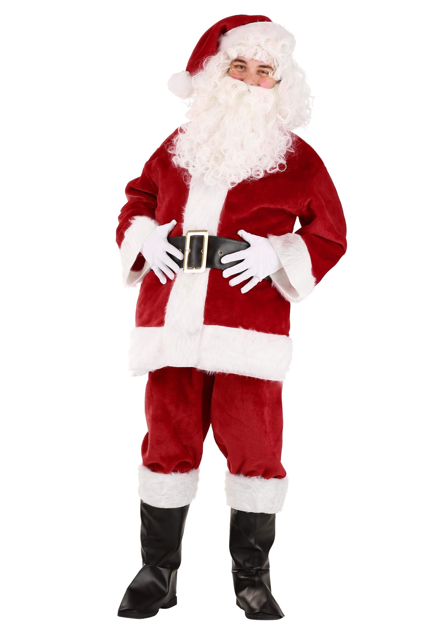 Premium Adult Santa Claus Costume - Red Velvet Santa Suit with White Fur Trim for Christmas Parties & Holiday Events