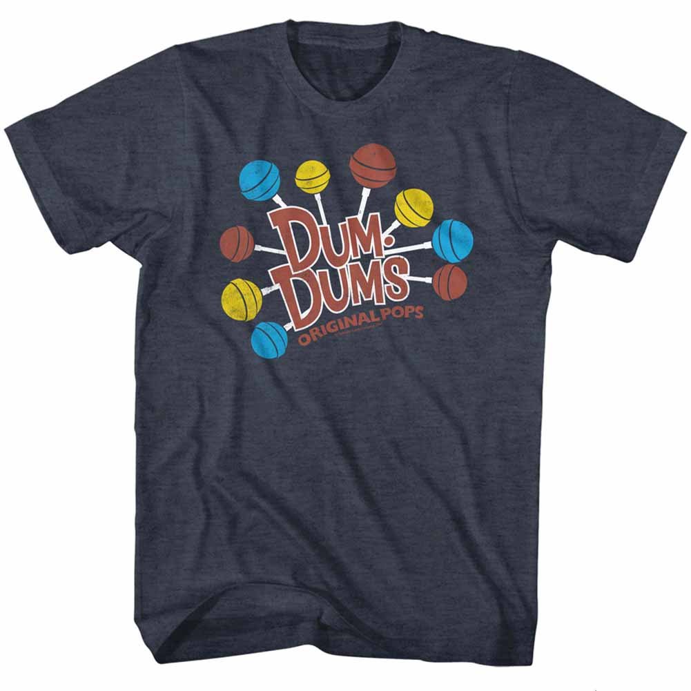 Dum Dums Sugar Candy Lollipops Graphic Navy Heather T-Shirt for Men & Women - Soft Cotton Tee for Casual Wear, Candy Lover Gifts, and Fun Outfits