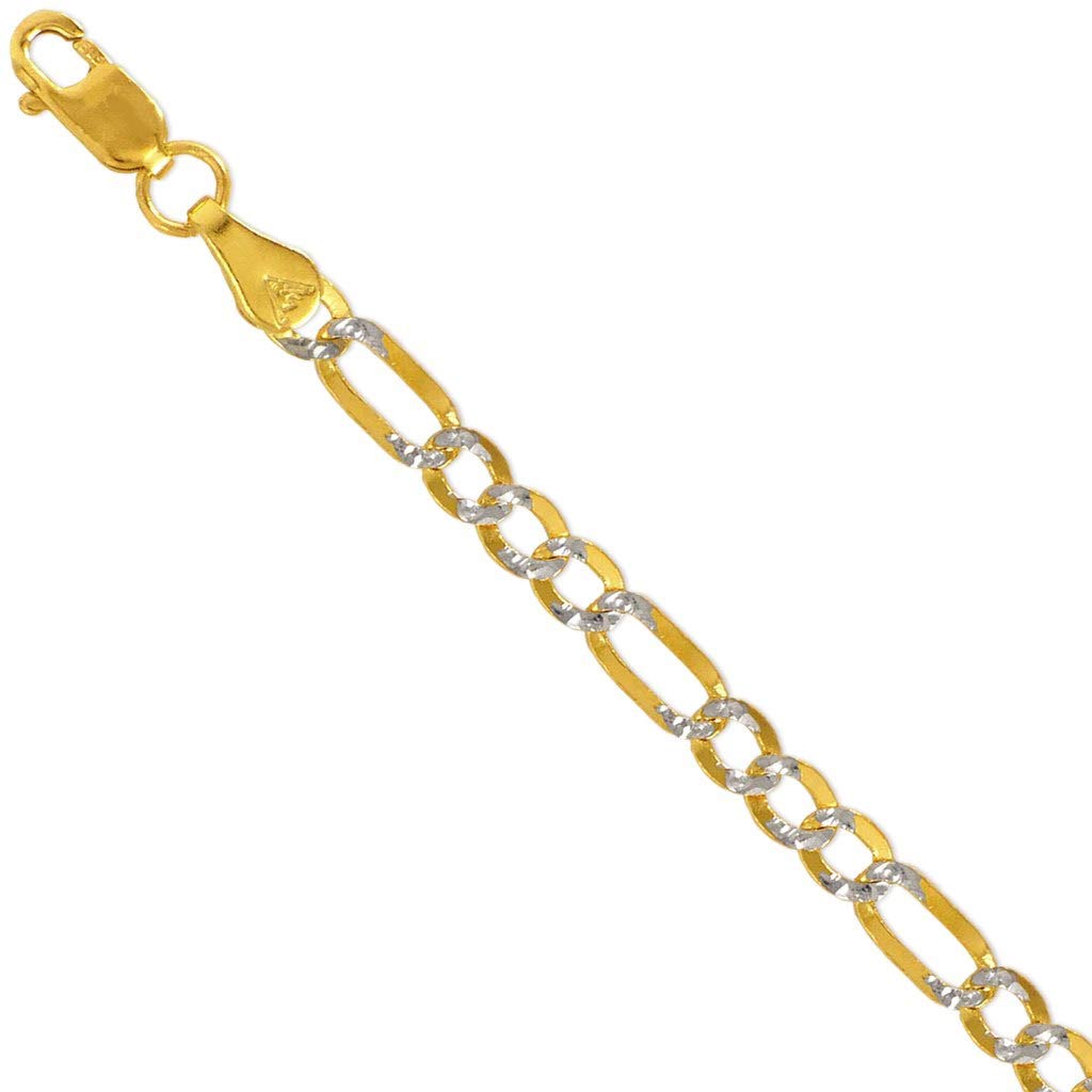14K Gold Figaro Chain Necklace - Italian Ultralight White Pave Link Jewelry for Women & Men - Strong Shiny Flawless Gift (16-26 Inch Length, 3.0-9.0mm Width) - Perfect for Everyday Wear, Special Occasions & Gifting