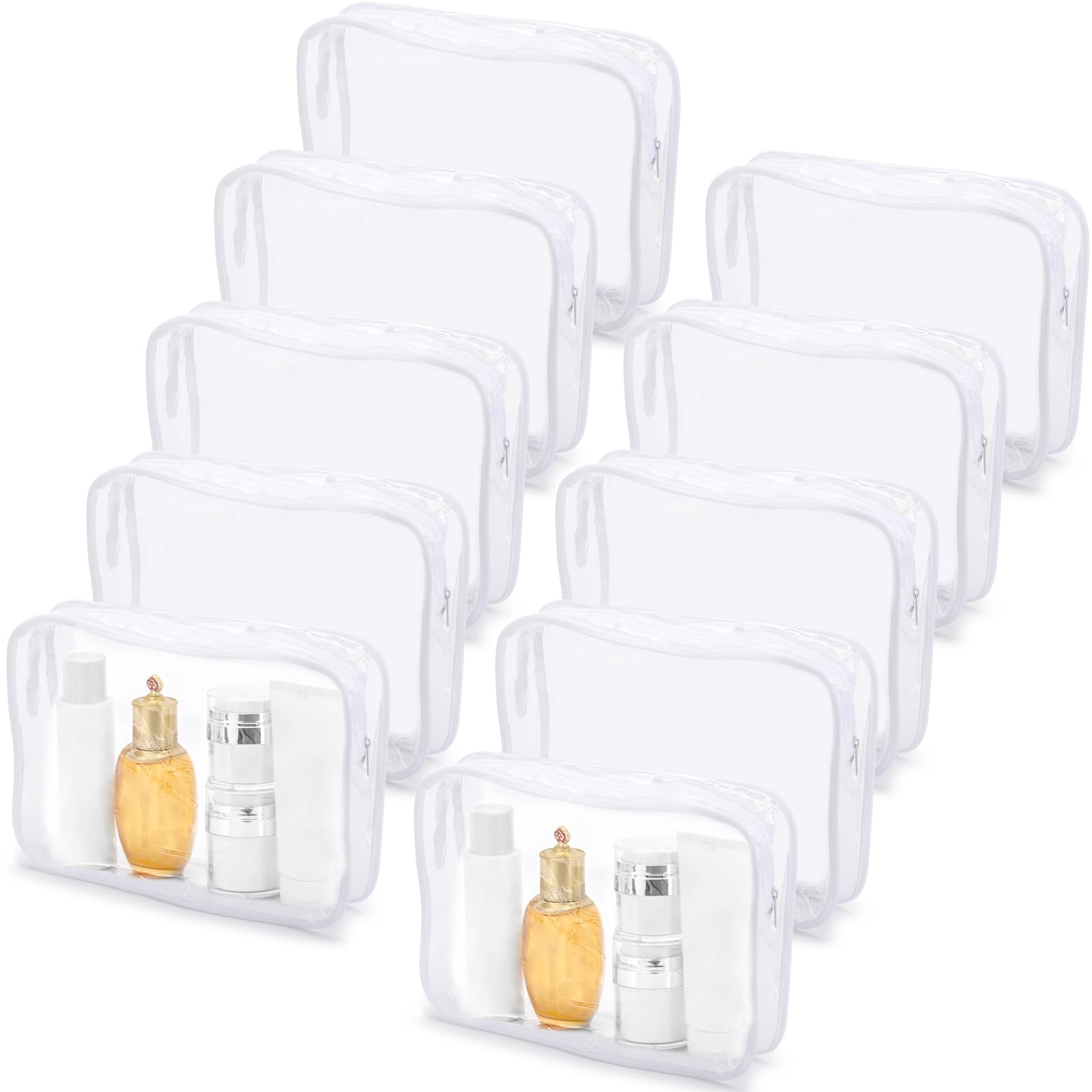 Tbestmax 10 Pack Clear Cosmetic Bags - Waterproof Makeup Organizer for Travel | TSA Approved Toiletry Bags for Women & Men | Perfect for Airports, Gym, Beach & Daily Essentials Storage