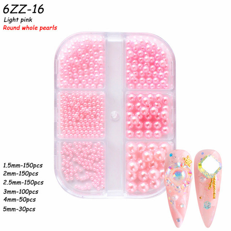 Mixed Size Pearls Nail Art Decorations (6 Grid Tray) - Perfect for DIY Manicures, Nail Designs, and Professional Nail Salons