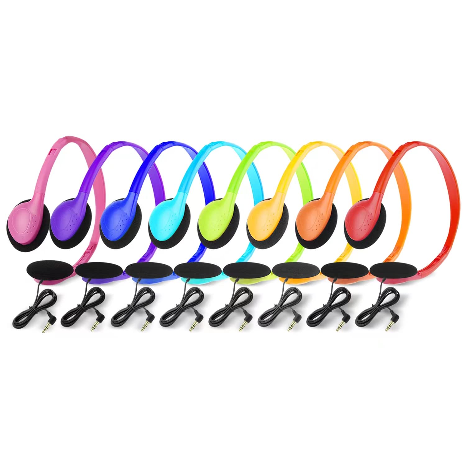 64 Pack Bulk Classroom Headphones - Multi Color School Headphones for Students, Kids, Teens & Adults | Durable Headphones for Classrooms, Libraries, Computer Labs & Online Learning