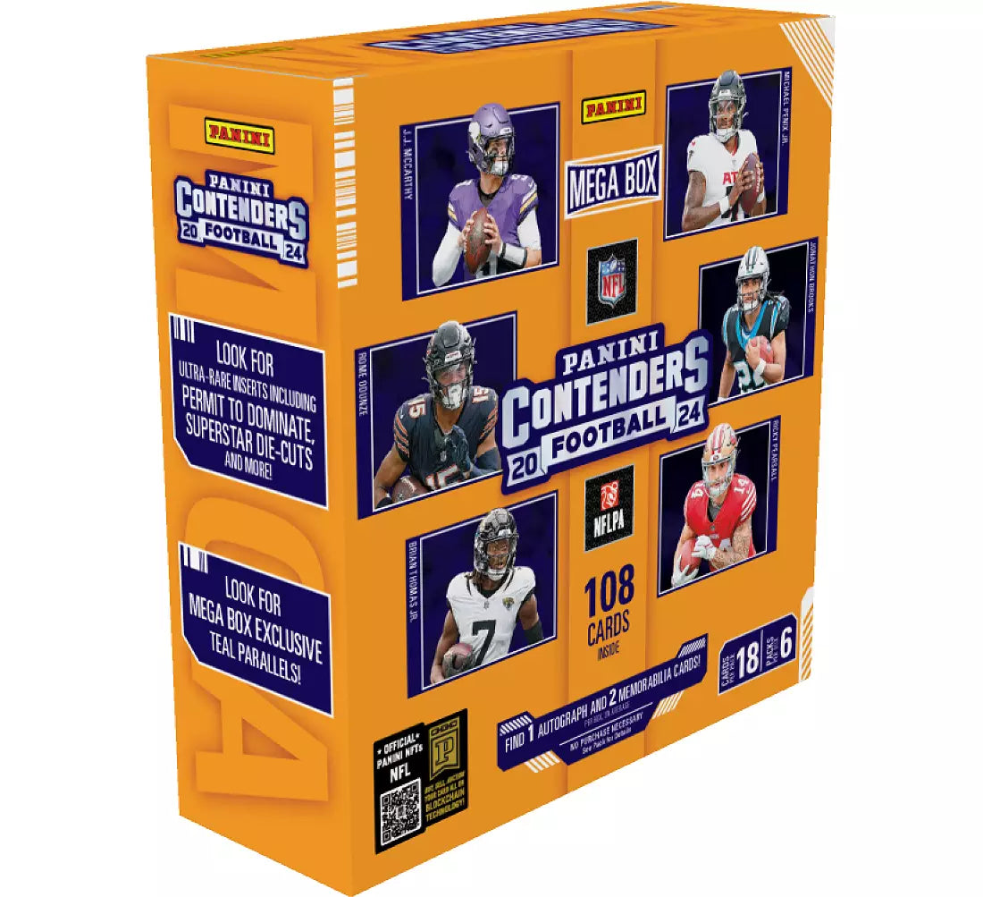 2024 Panini Contenders NFL Football Trading Cards Mega Box - Collectible Sports Cards for Fantasy Football Fans & Memorabilia Collectors (Perfect for Gifts, Investments & Game Day Trading)