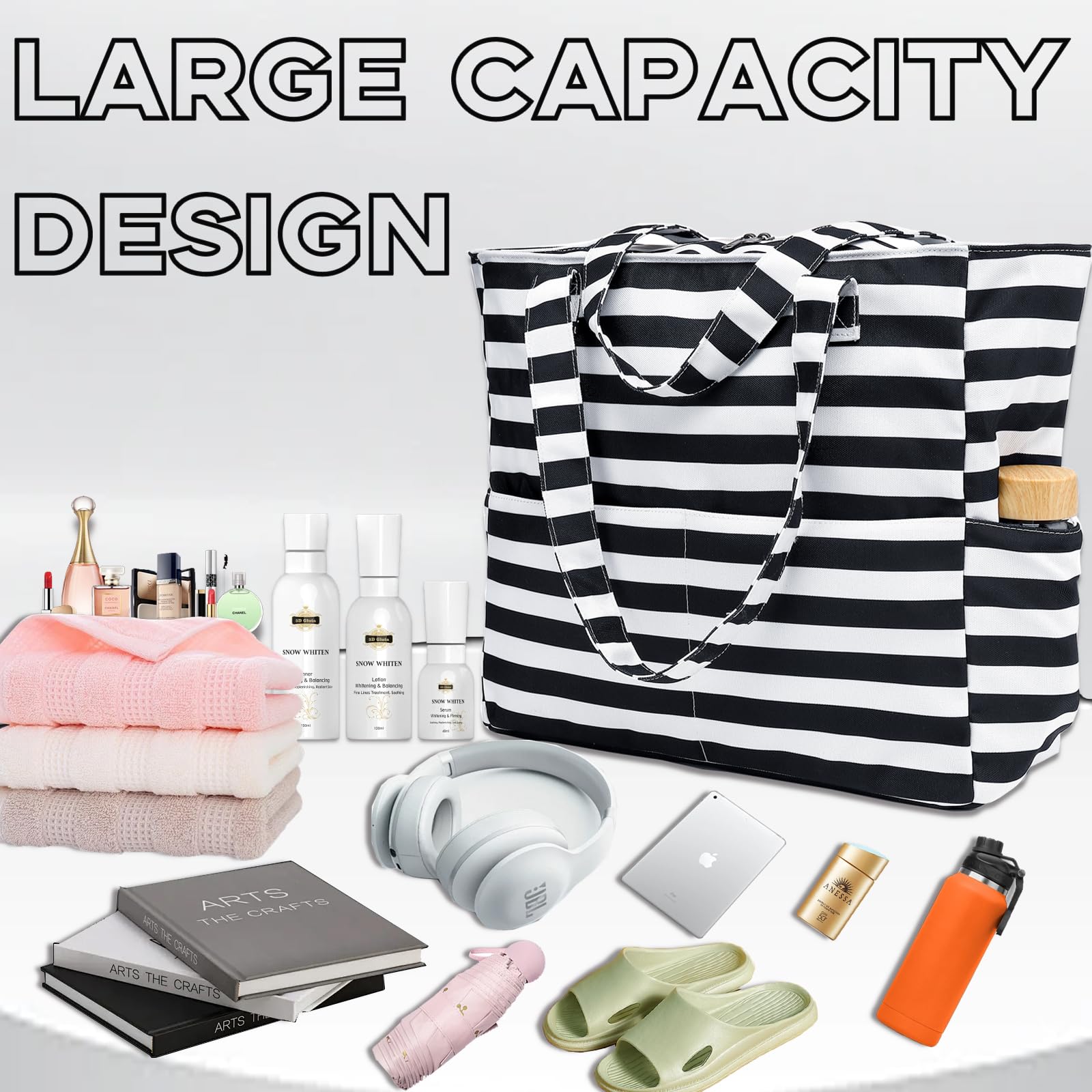 Waterproof & Sandproof Beach Tote Bag for Women - Large Zippered Pool Bag with Wet Pocket - Perfect for Gym, Grocery Shopping, Travel & Beach Days