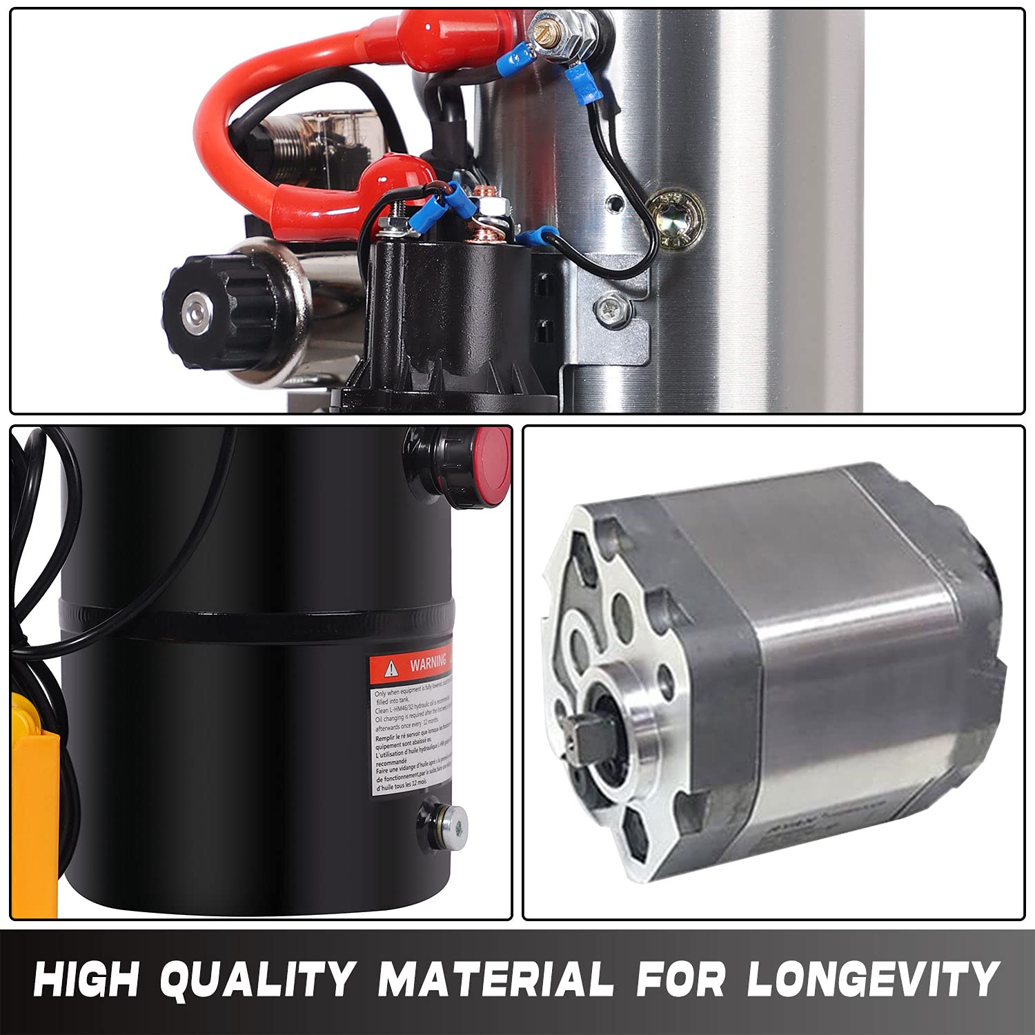 12V DC Hydraulic Power Unit - 6 Quart Double Acting Hydraulic Pump with Metal Reservoir for Car Lifting, Dump Trailers, Log Splitters & Heavy Equipment Maintenance
