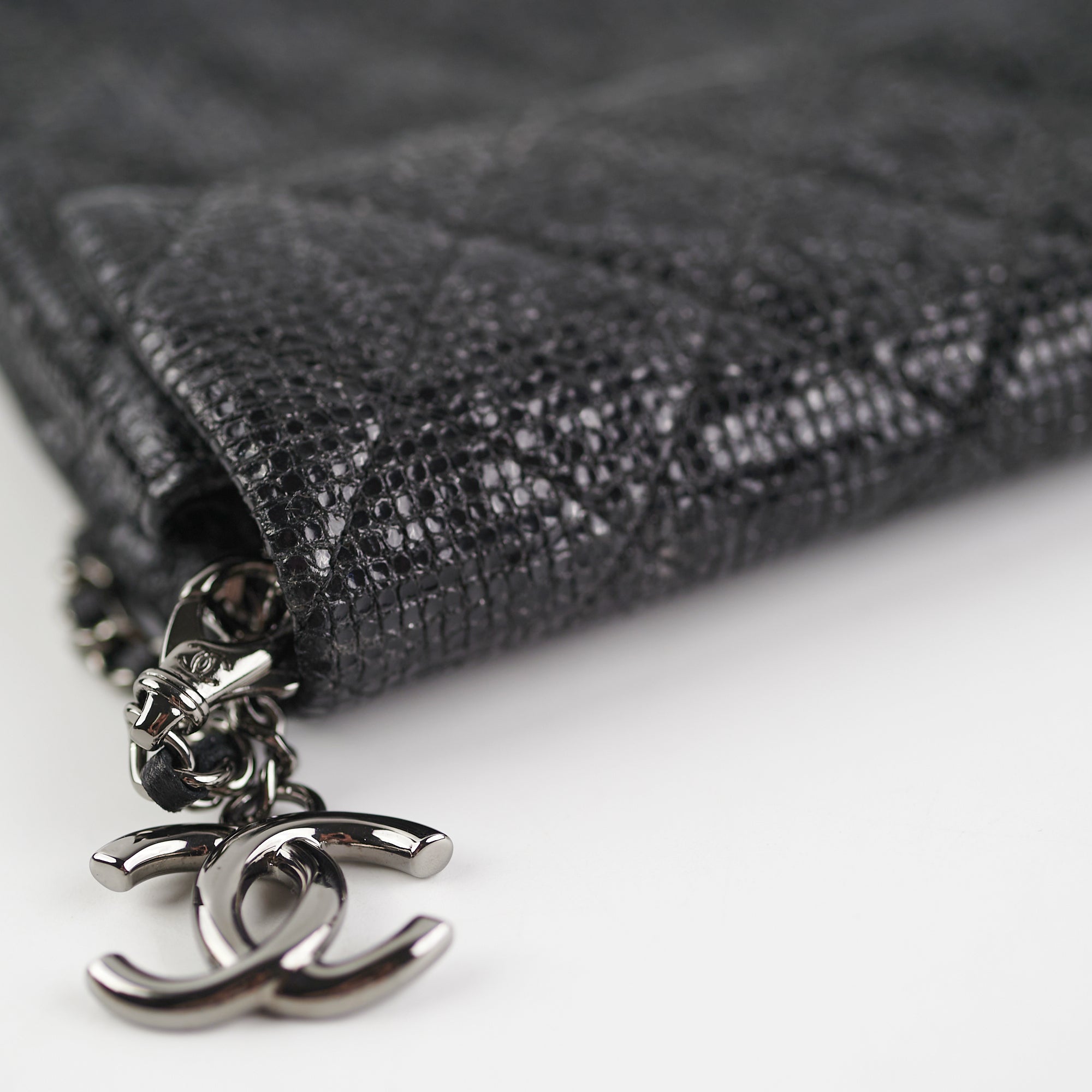 Chanel Black Glittered Calfskin Chain Crossbody Shoulder Bag Wallet - Luxury Evening Clutch for Parties & Date Nights