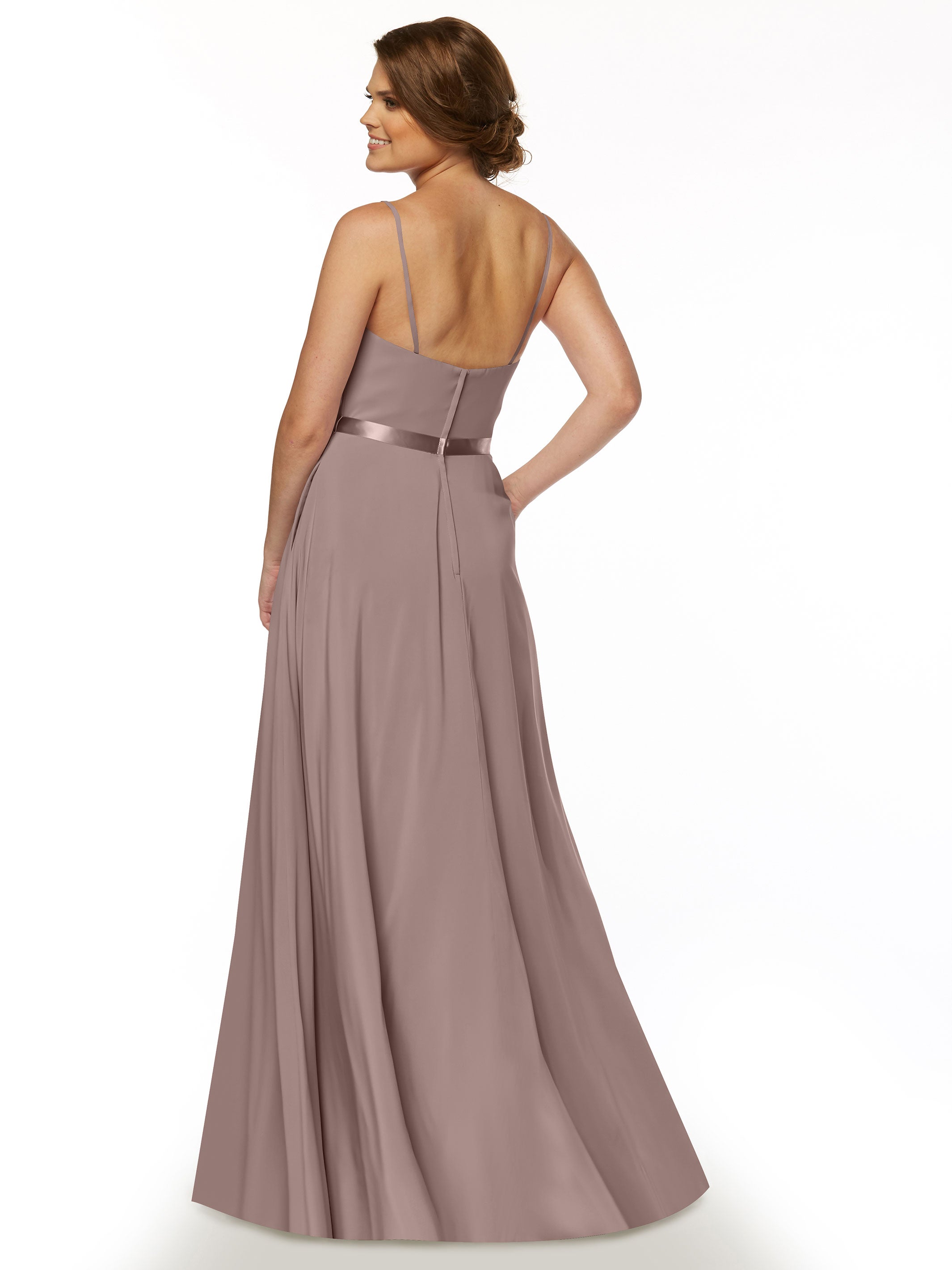 Elegant 80112 Spaghetti Strap Stretch Chiffon A-Line Bridesmaid Dress with Adjustable Sash - Perfect for Weddings, Formal Events & Special Occasions