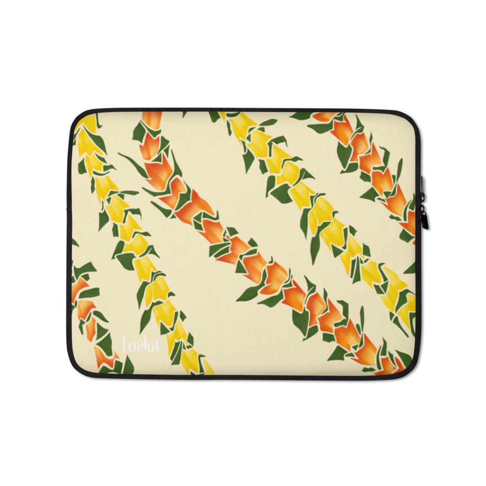 Premium Hala Lei Laptop Sleeve - 13 Inch Laptop Case with Padded Protection & Stylish Hawaiian Floral Design - Perfect for Work, Travel & School (Black/Red)