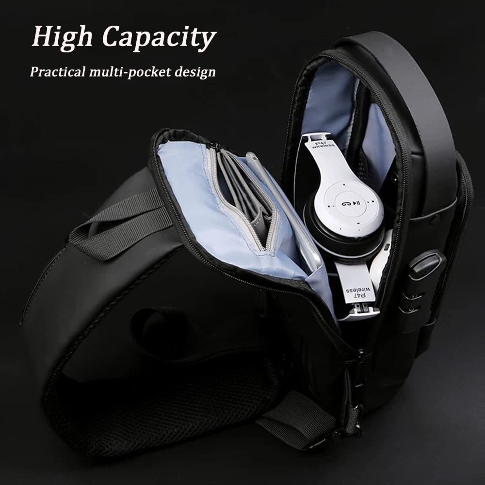 USB Charging Anti-Theft Waterproof Crossbody Sling Bag - Sport Shoulder Chest Daypack for Hiking, Travel & Gym - with Secure Zipper & Phone Charging Port