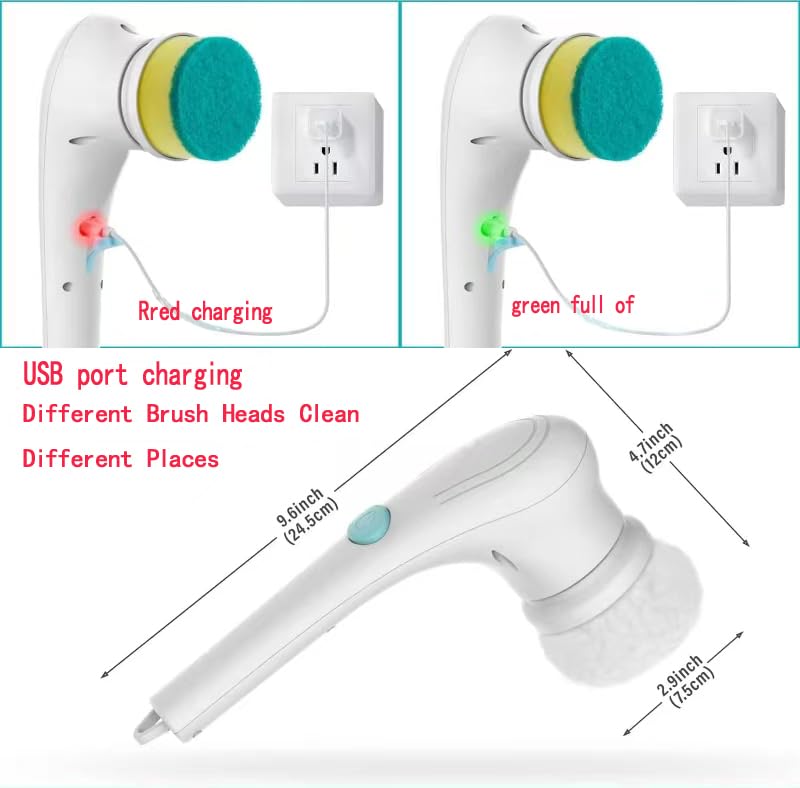 Electric Spin Scrubber - Cordless Shower Cleaner with 5 Replaceable Brush Heads, Powerful Bathroom Cleaning Brush for Tile, Grout, Sink & Bathtub - Perfect for Deep Cleaning Showers, Kitchens & Hard-to-Reach Areas