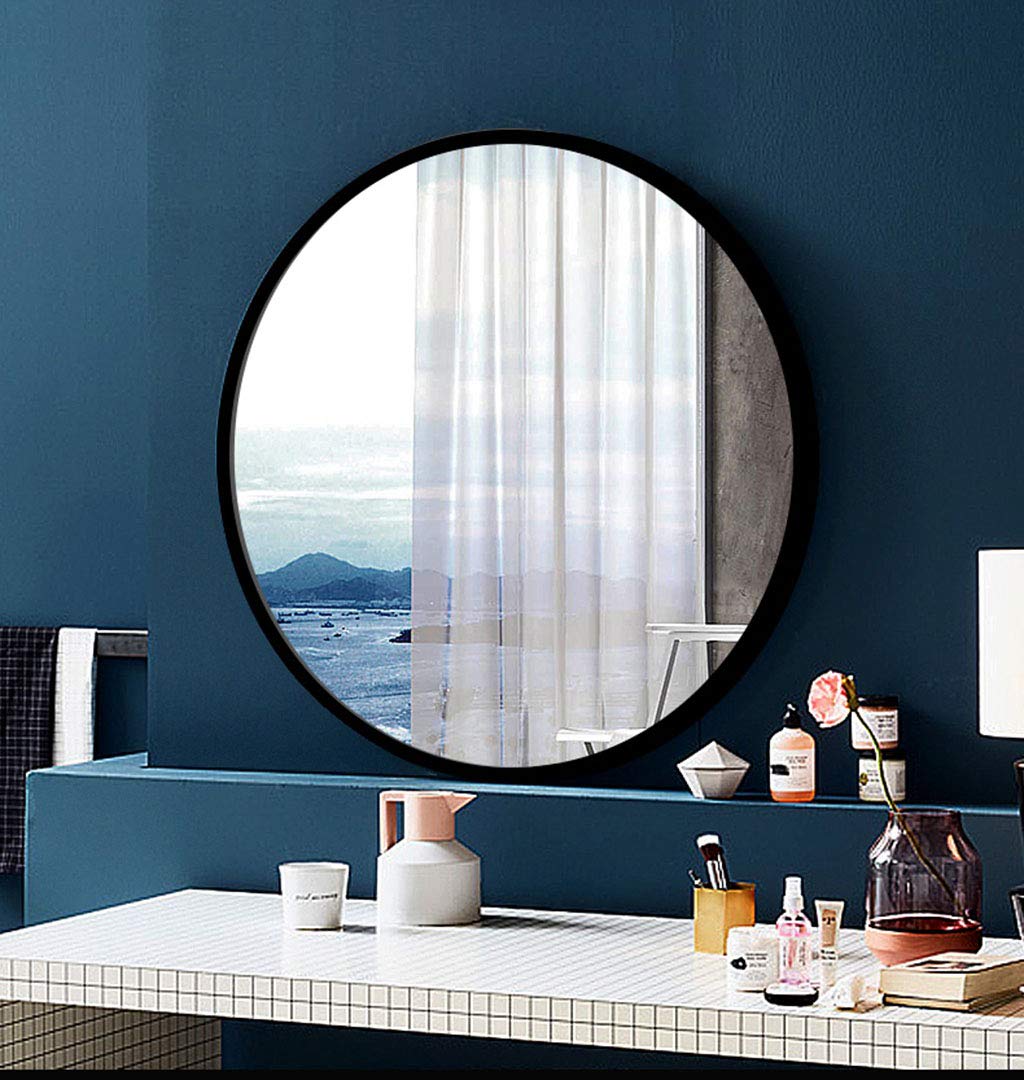 Round Wall Mirror with Black Metal Frame - 15.7/20/23.6/27.5/31.5 Inch Decorative Bathroom Vanity Mirror for Entryway, Living Room & Bedroom - Perfect for Makeup, Home Decor and Space Illusion