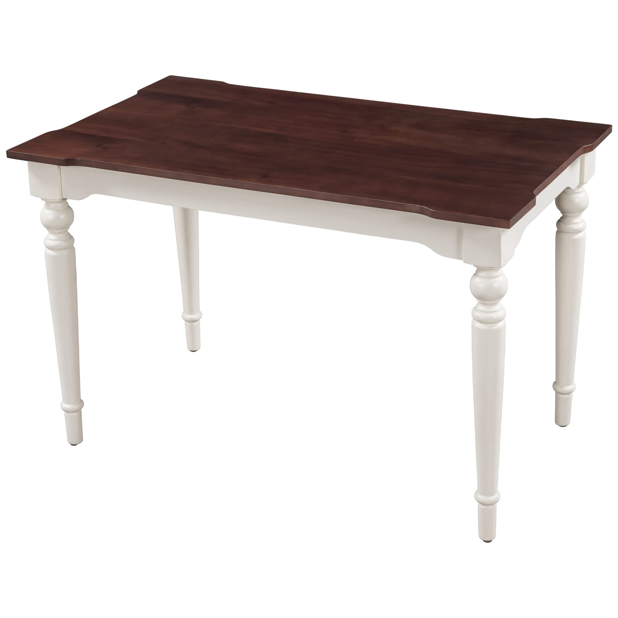 Wooden Retro Classic Dining Table for 4-6 People - Small Space Kitchen & Dining Room Table with Cherry Wood Top & White Legs - Perfect for Apartments, Breakfast Nooks, and Cozy Family Meals