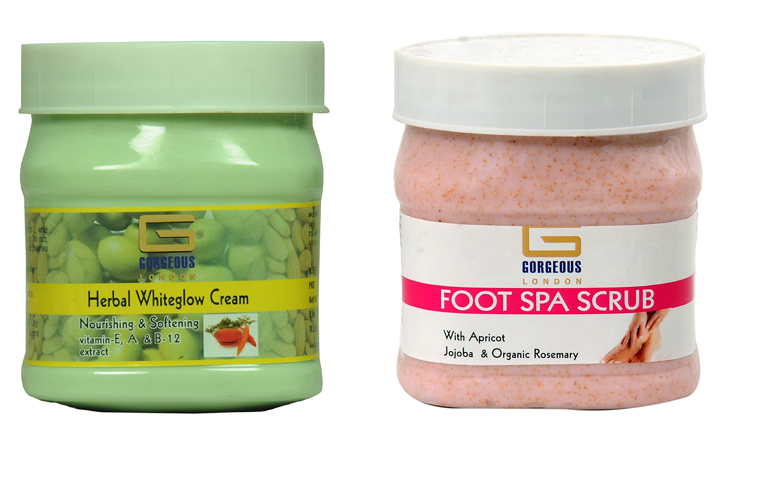 London Herbal White Glow Cream & Foot Scrub Set - 450g Each (Pack of 2) | Brightening Skincare & Exfoliating Foot Care for Smooth, Radiant Skin | Perfect for Daily Beauty Routine & Spa Treatment at Home