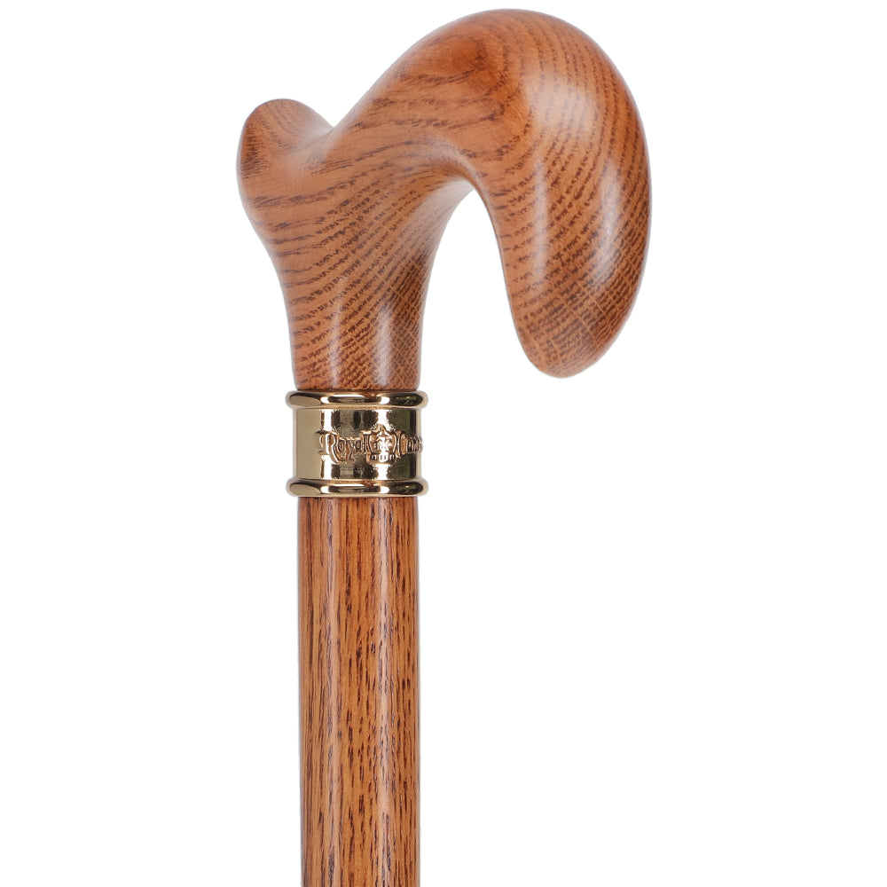Premium Oak Derby Walking Cane with Brass Embossed Collar - 3 Piece Adjustable Height for Men & Women - Perfect for Fashionable Mobility Support, Outdoor Walks & Formal Events