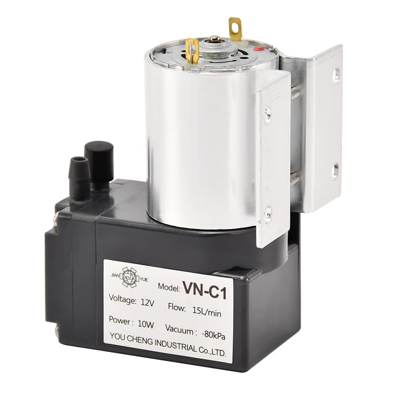 12V/24V 10W Mini DC Air Pump - 80KPa Vacuum Pressure, 15L/Min Flow Rate, Oil-Free & Silent Diaphragm Pump (VN-C1 Brushless Motor) for Aquariums, Medical Devices, and DIY Vacuum Systems