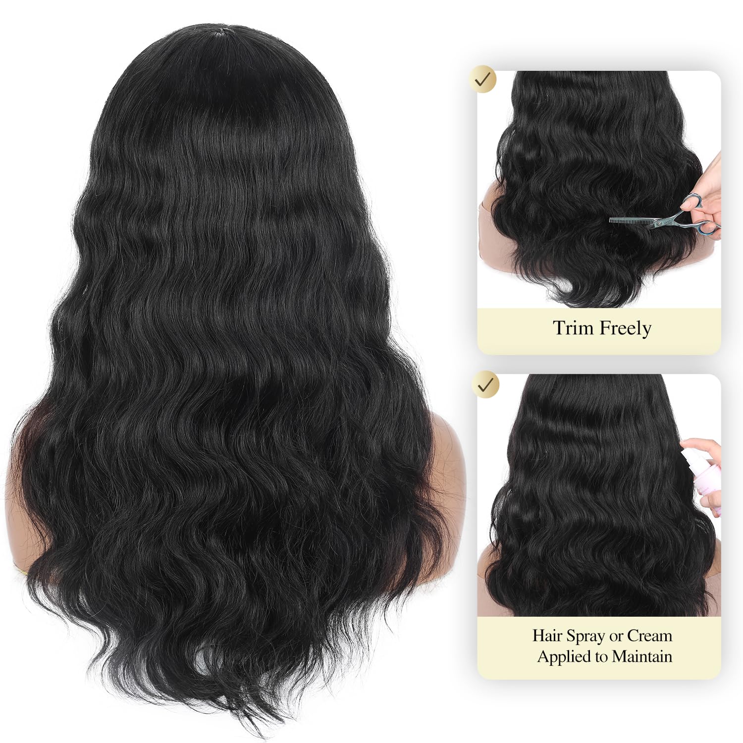 WIGER 20 Inch Natural Wave Human Hair Wig with Bangs - Brazilian Virgin Hair, Glueless Lace Front Wig for Black Women - Realistic Hairline, Loose Wavy Curly Style (Lace Scalp) - Perfect for Daily Wear, Cosplay & Special Occasions