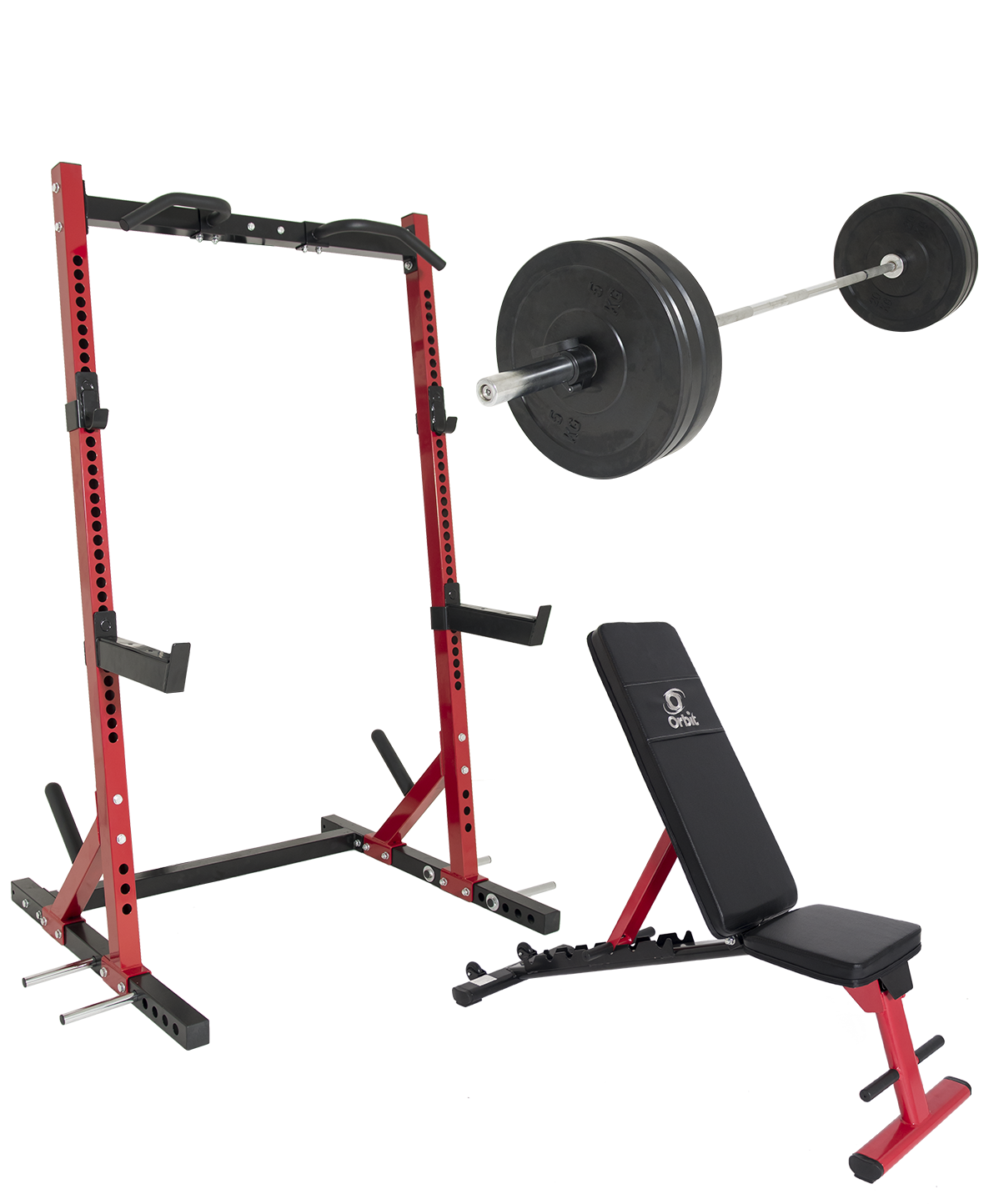 Max Squat Rack Package OBB007R - Heavy Duty Power Cage for Home Gym Strength Training - Perfect for Weightlifting, CrossFit & Powerlifting Workouts