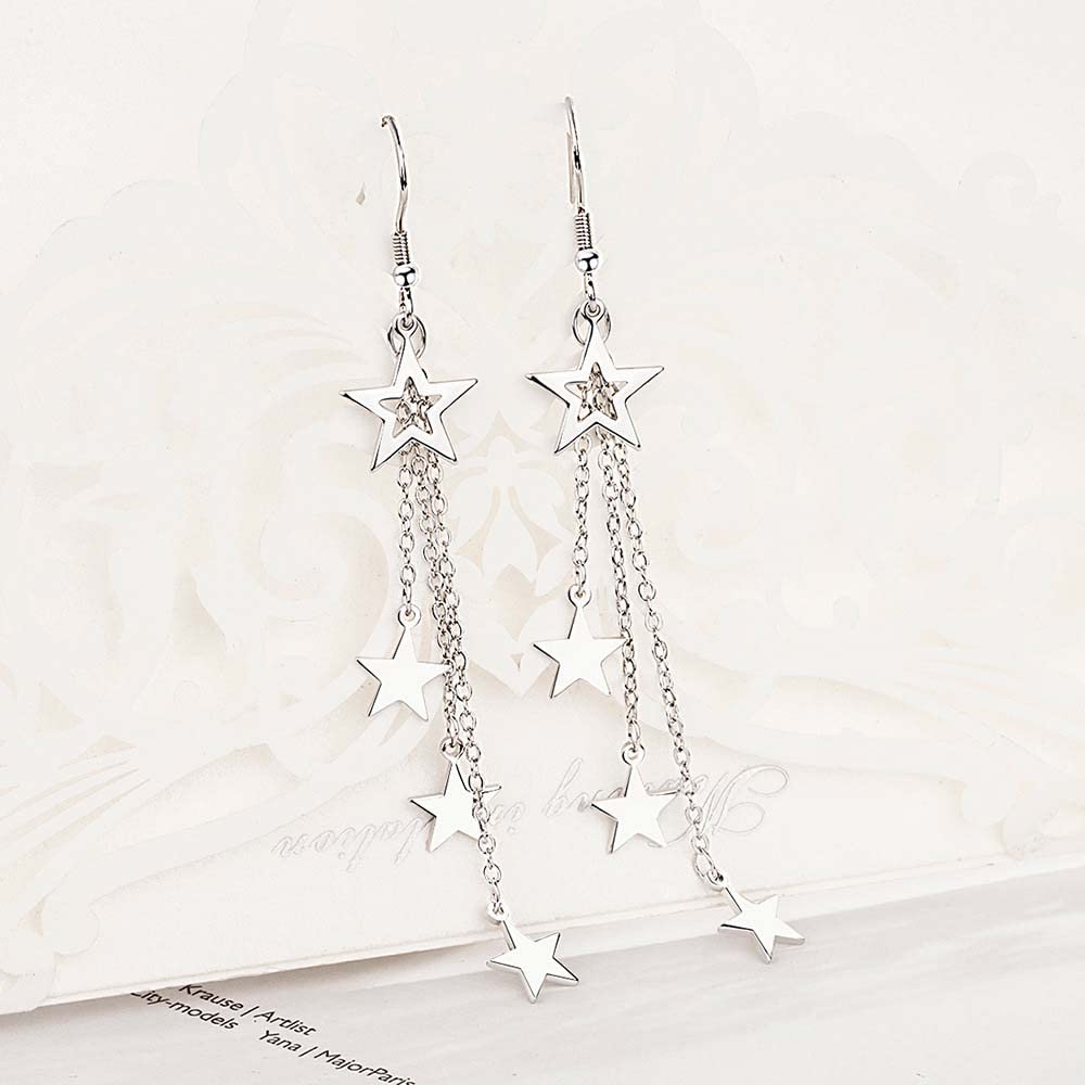 Star Long Tassel Dangle Earrings for Women | Shooting Star & Meteor Drop Earrings | Lucky Star Pearl Jewelry | Perfect for Parties, Weddings & Evening Events