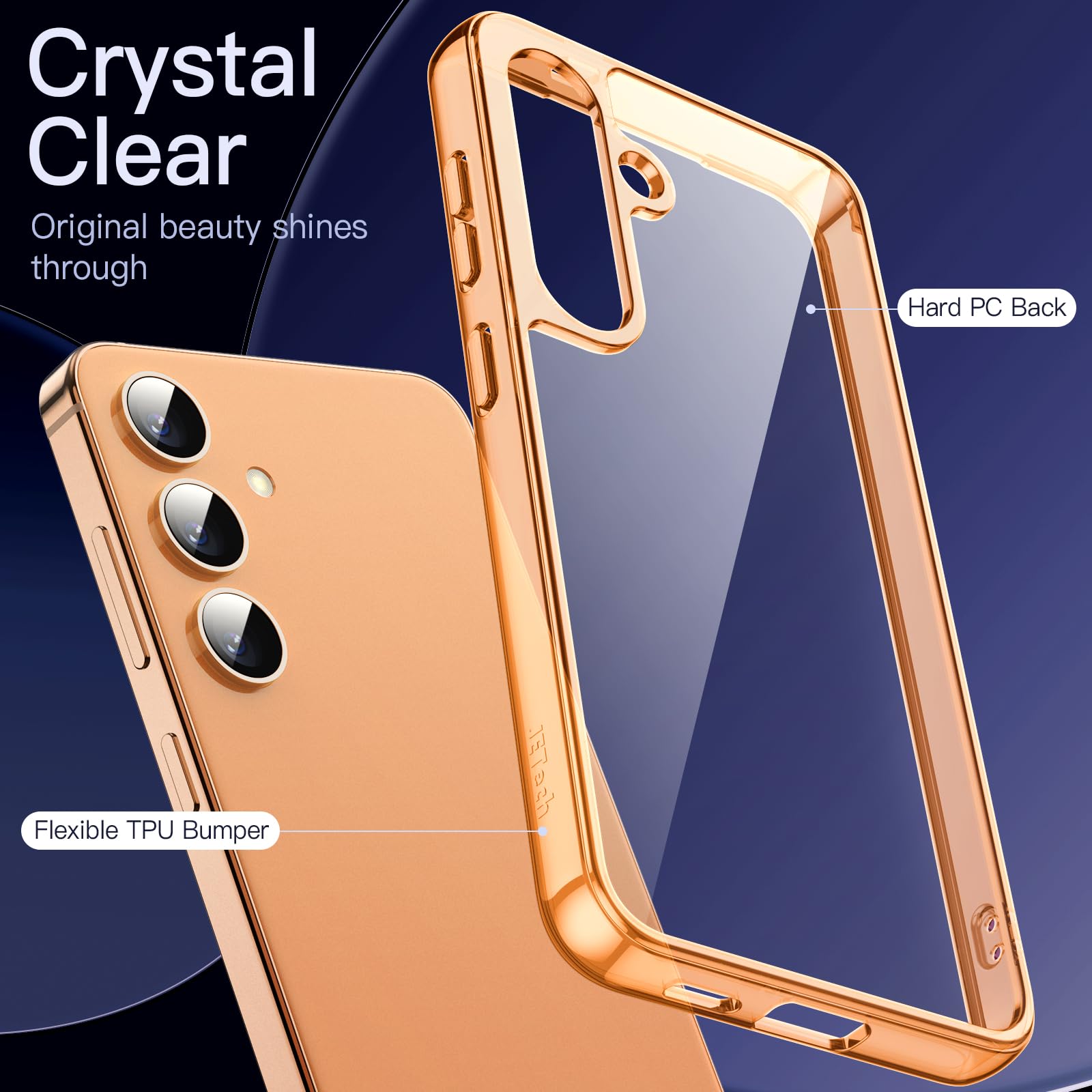 JETech 5-in-1 Protective Case for Samsung Galaxy S24+ 5G - Shockproof Bumper Cover with 2-Pack Tempered Glass Screen Protectors & Camera Lens Protector | Non-Yellowing, Durable Phone Case (Sandstone Orange) | Perfect for Outdoor Activities, Travel & Daily Protection