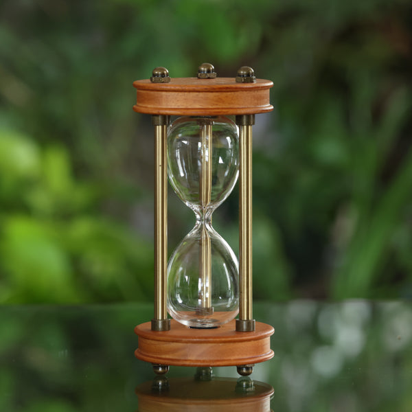 Premium Wooden Hourglass with Brass Spindles - 30 Minute Sand Timer for Home Decor, Office Desk & Meditation - Vintage Style Decorative Timekeeper
