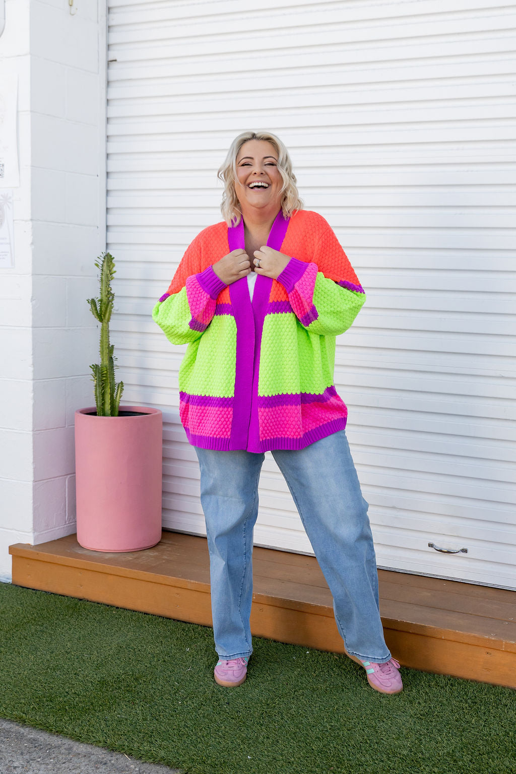 Stylish Marbelle Knit Cardigan in Fluro Mix - Perfect for Casual Outfits, Office Wear & Cozy Evenings