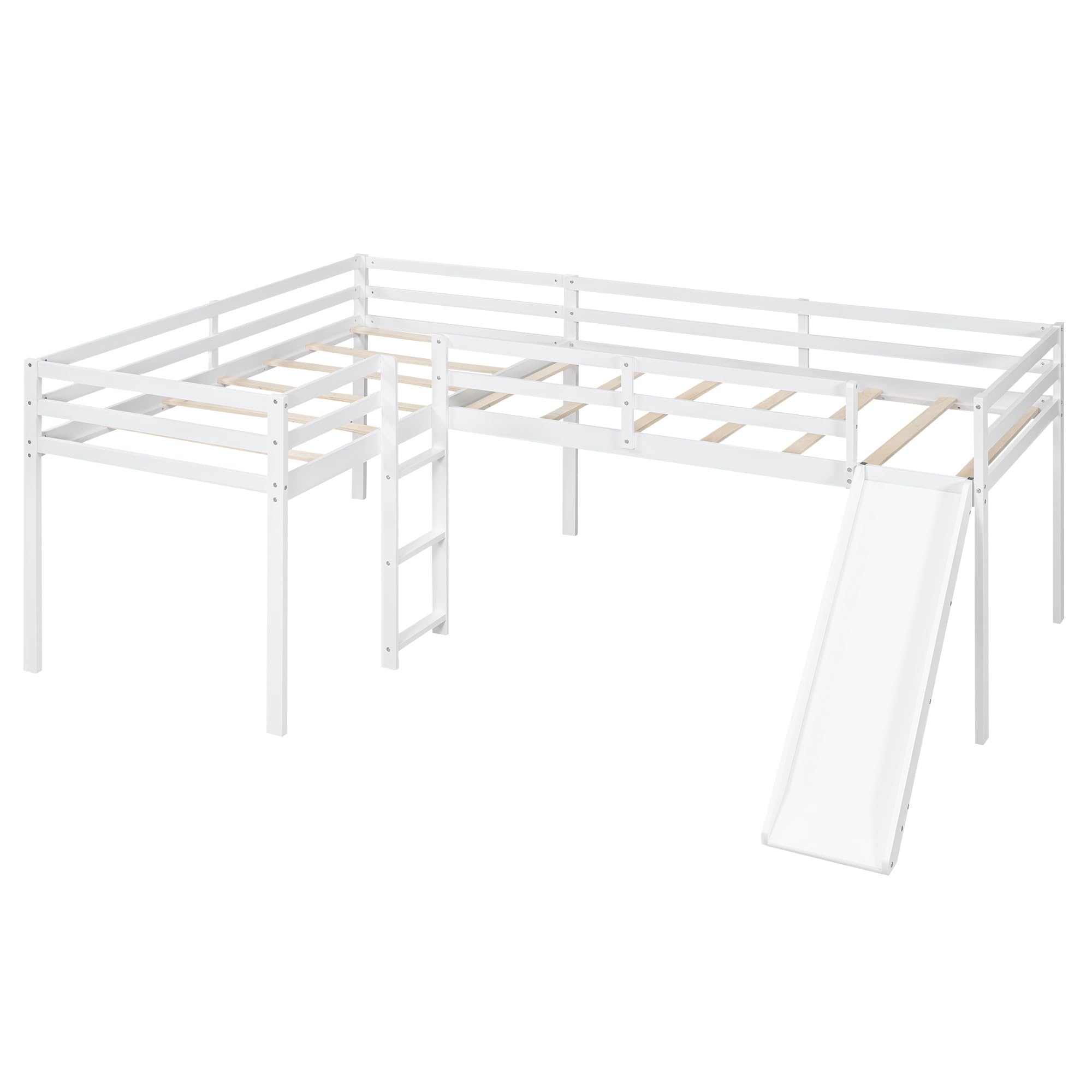 L-Shaped Twin Loft Bunk Bed with Ladder & Slide - Space-Saving Kids Bunk Bed for Siblings, Teens & Small Rooms - No Box Spring Required - Perfect for Bedrooms, Dorms & Vacation Homes
