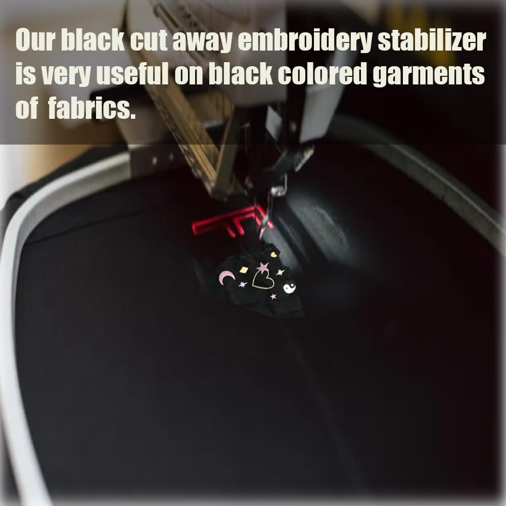 Seneme 8x8 Inch Black Cut Away Embroidery Stabilizer - 100 Precut Sheets, 2.5oz Medium Weight Backing for Machine & Hand Embroidery | Perfect for 4x4 and 6x6 Hoops | Ideal for DIY Projects, Quilting, and Garment Decoration