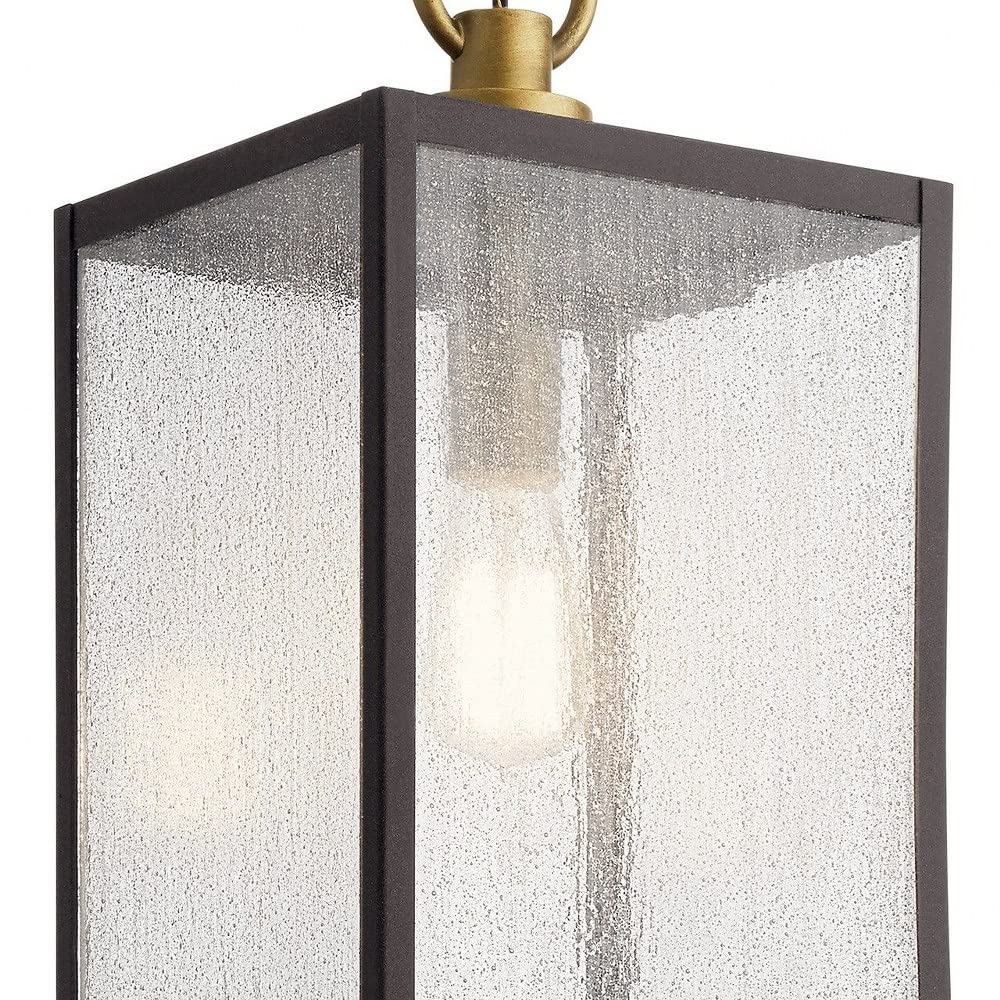 Farmhouse Square Pendant Light Fixture with Clear Seeded Glass & Weathered Zinc Finish - Vintage Industrial Ceiling Light for Kitchen Island, Dining Room, or Entryway