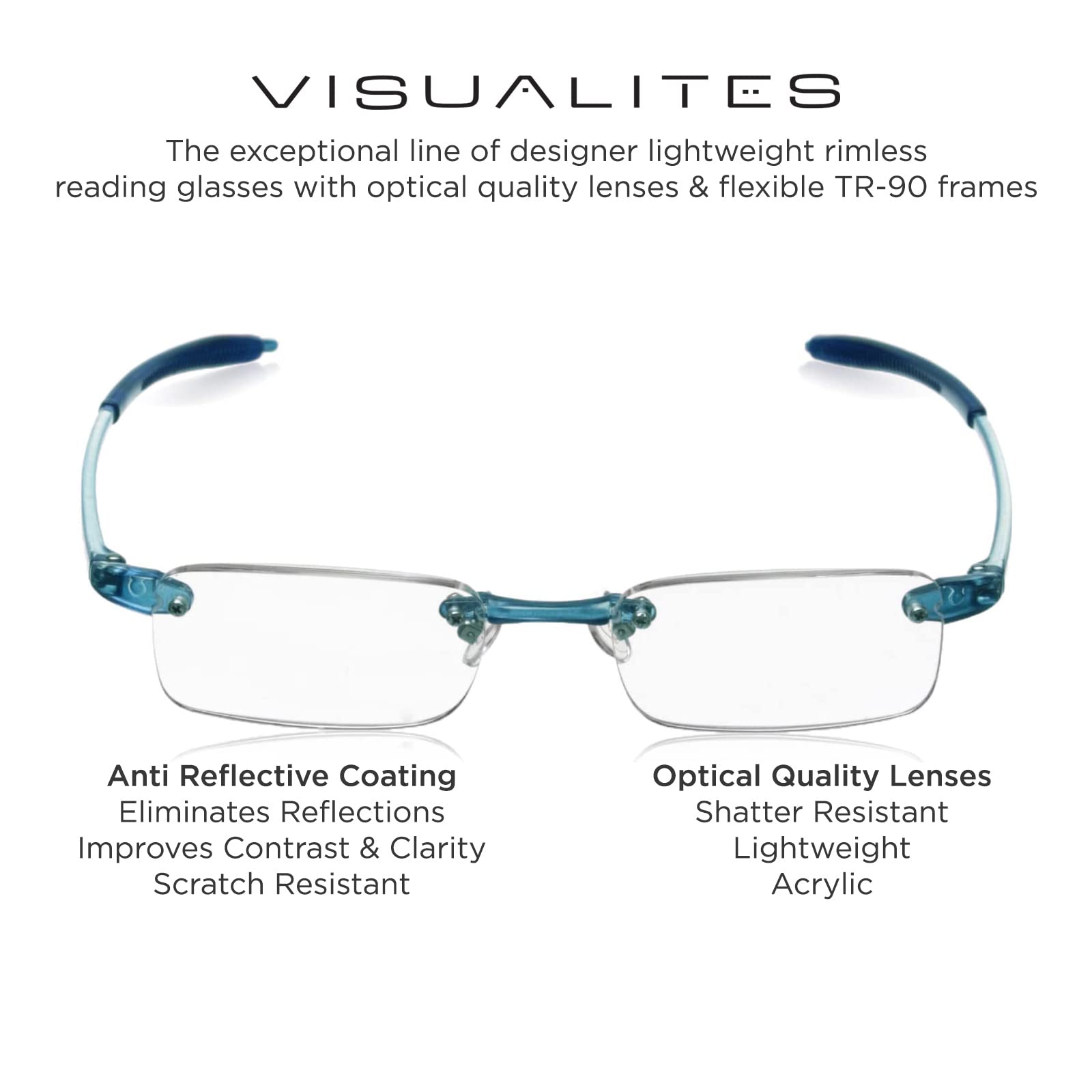 Lightweight Rimless Reading Glasses for Men & Women - VIS 1 Model - Perfect for Reading, Computer Work & Daily Use