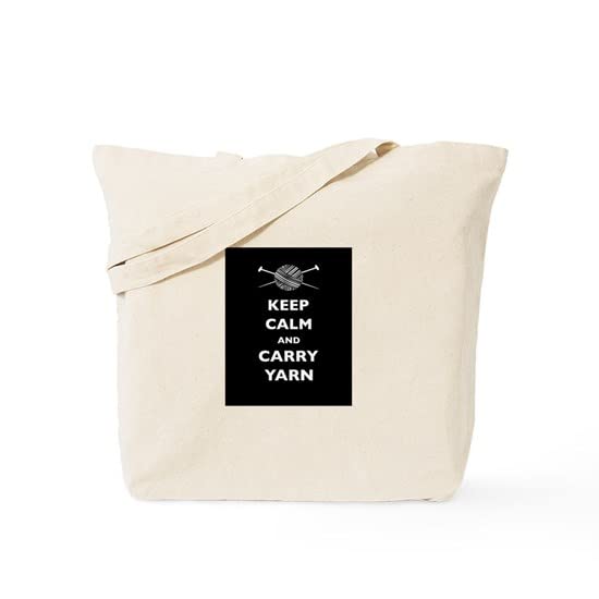Keep Calm Carry Yarn Tote Bag - Natural Canvas Reusable Shopping Bag for Knitters & Crocheters - Perfect for Yarn Storage, Craft Fairs, and Eco-Friendly Grocery Trips