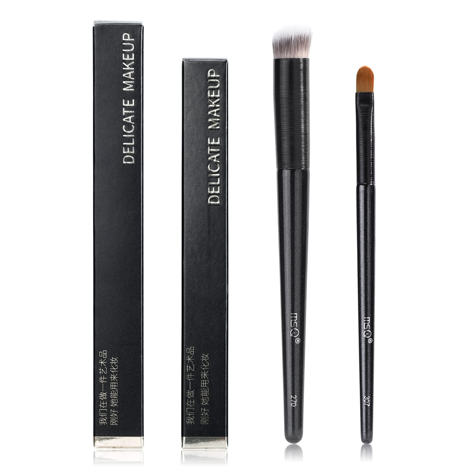 MSQ 2-Piece Angled Concealer Brush Set & Eyelash Comb - Professional Makeup Brushes for Flawless Coverage & Lash Separation (Perfect for Contouring, Spot Concealing & Lash Styling)