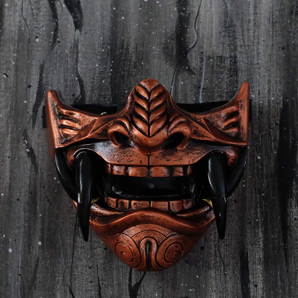 Samurai Oni Mask - Japanese Demon Warrior Helmet for Paintball, Airsoft, Halloween Costume, Ninja Cosplay, Bushido Armor & Motorcycle Riding | Perfect for LARP, Theatrical Performances & Medieval Festivals