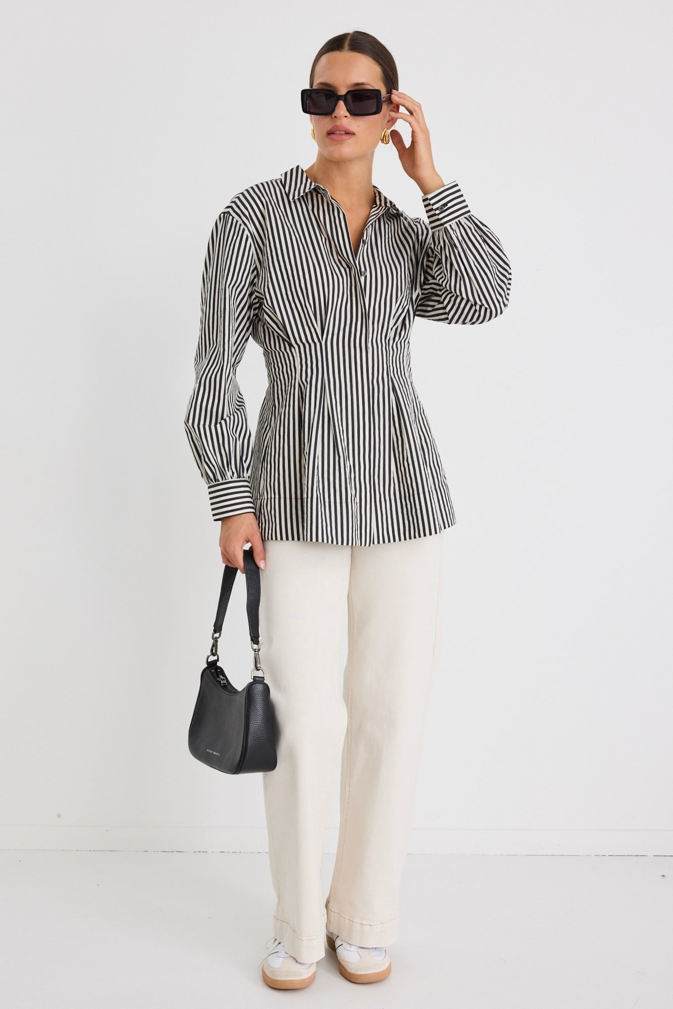 Black Striped Fitted Corset Shirt for Women - Sexy Bodycon Tops for Night Out & Date Night